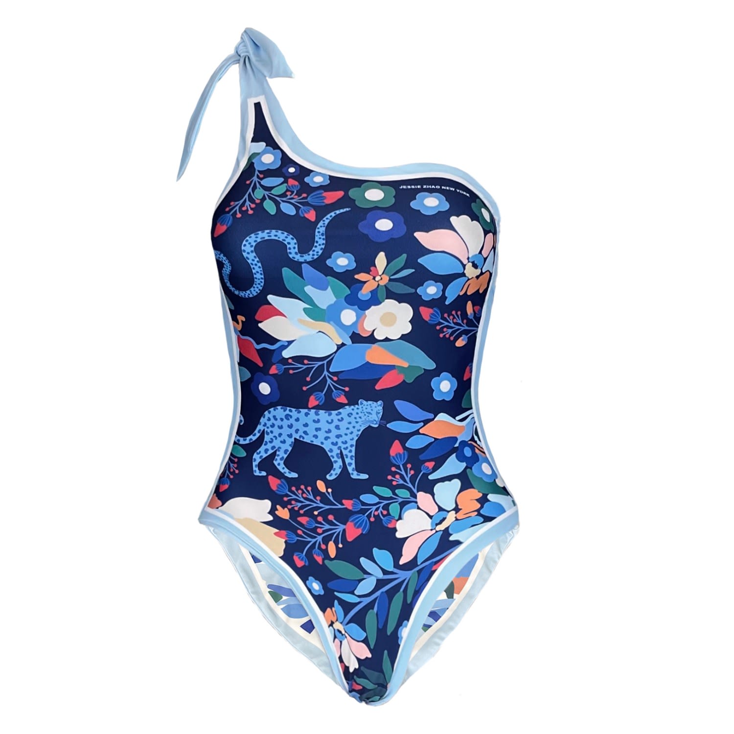 Women’s Blue Day/Night Zoo Reversible One-Shoulder One-Piece Swimsuit Small Jessie Zhao New York