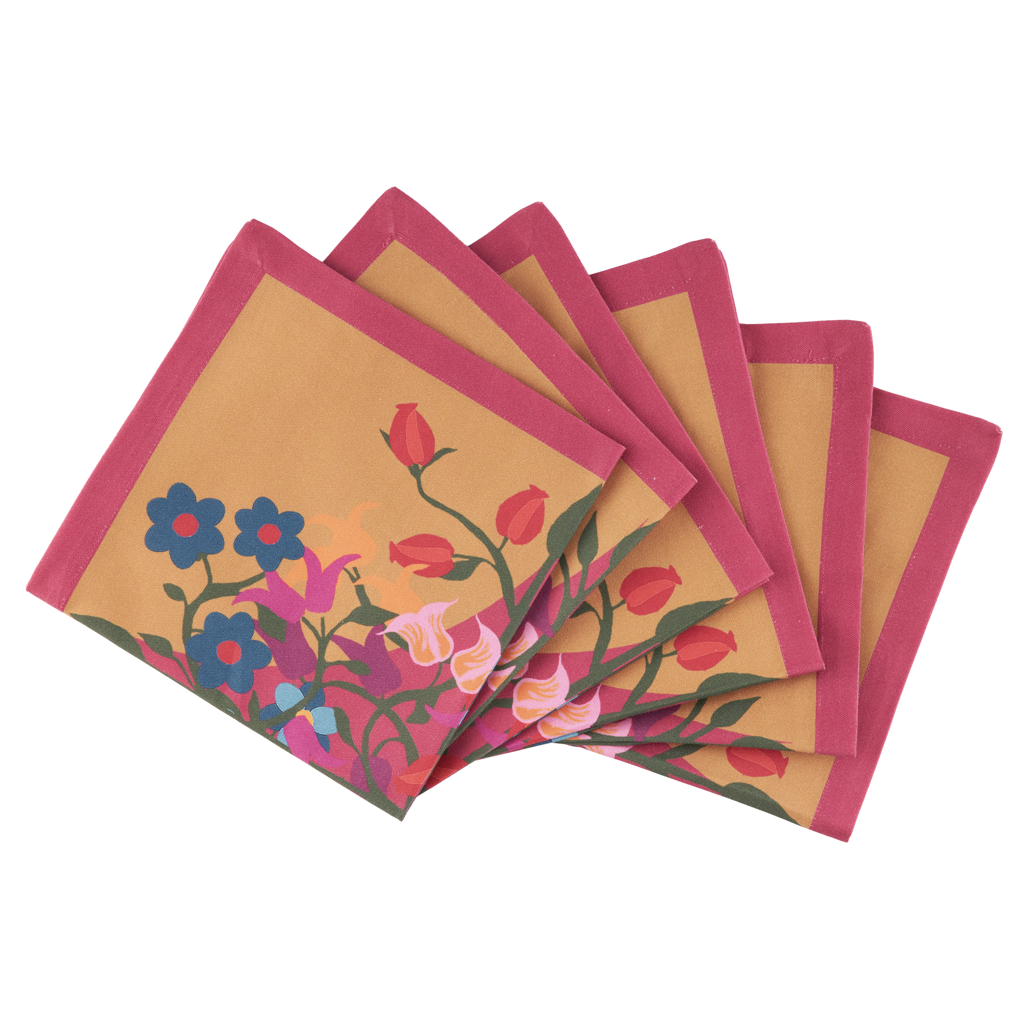 Yellow / Orange / Red Set Of Napkins In Blumen Orange Sophie Williamson Design