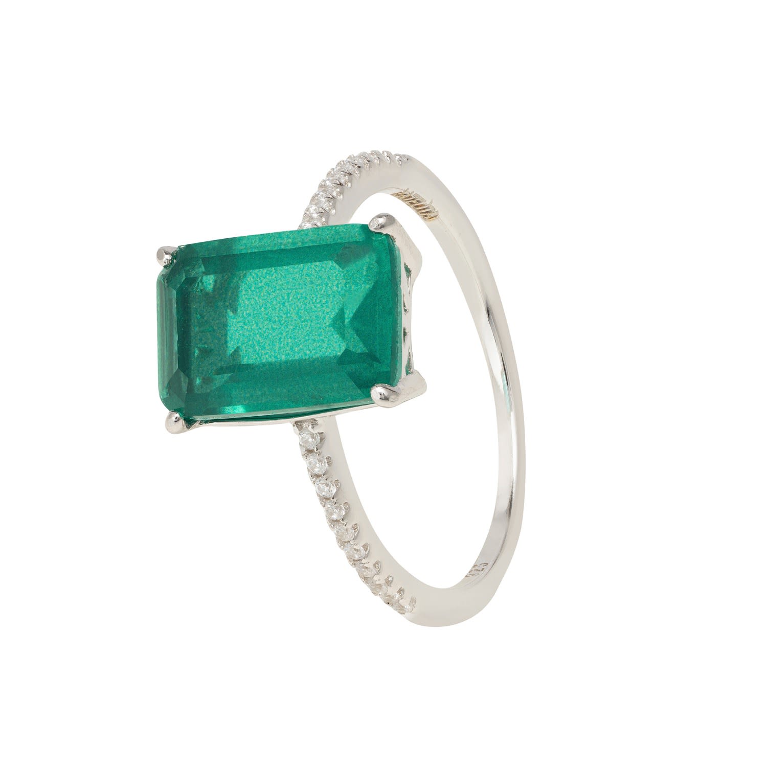 Women’s Green / White / Silver Alexandra Rectangle Cocktail Ring Colombian Emerald Silver Latelita