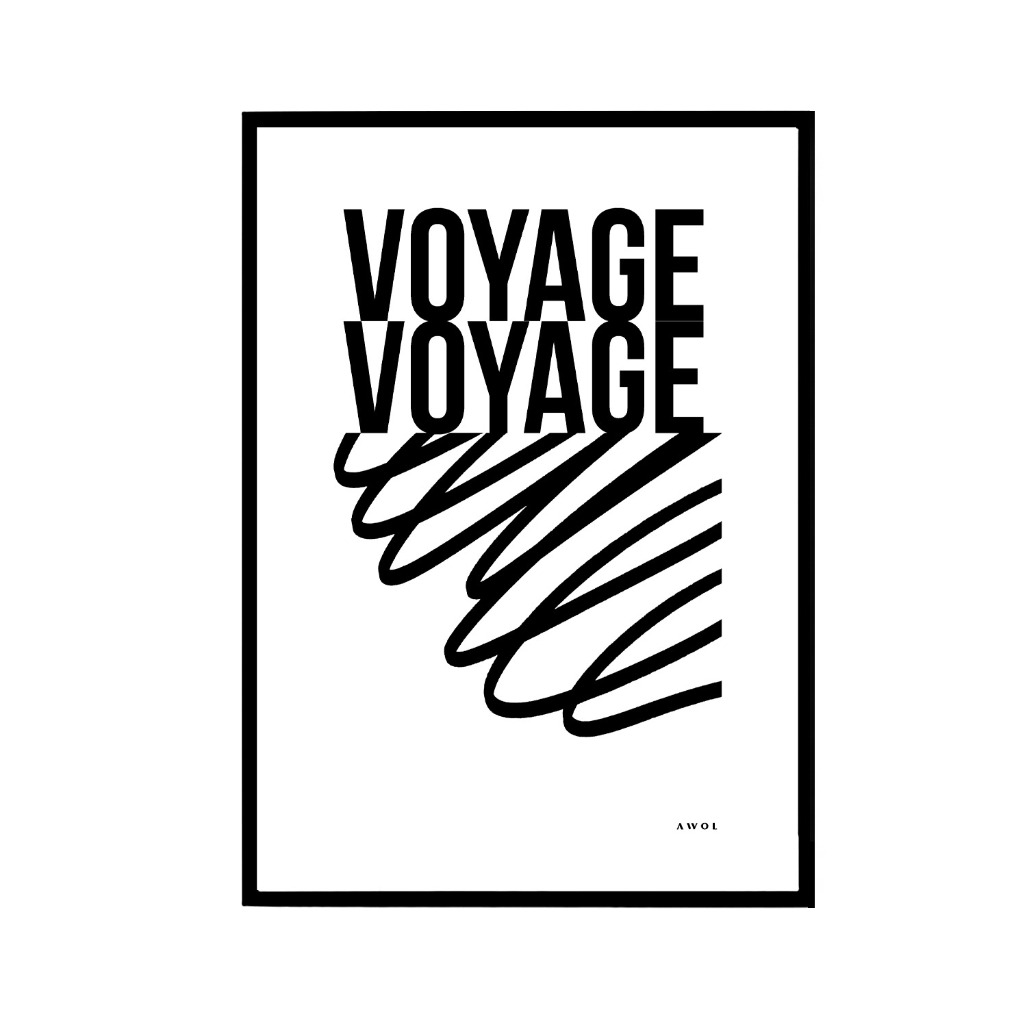 Black / White Voyage Voyage Travel Art Print Black And White Travel Typography Poster With Abstract Line Illustration Awol