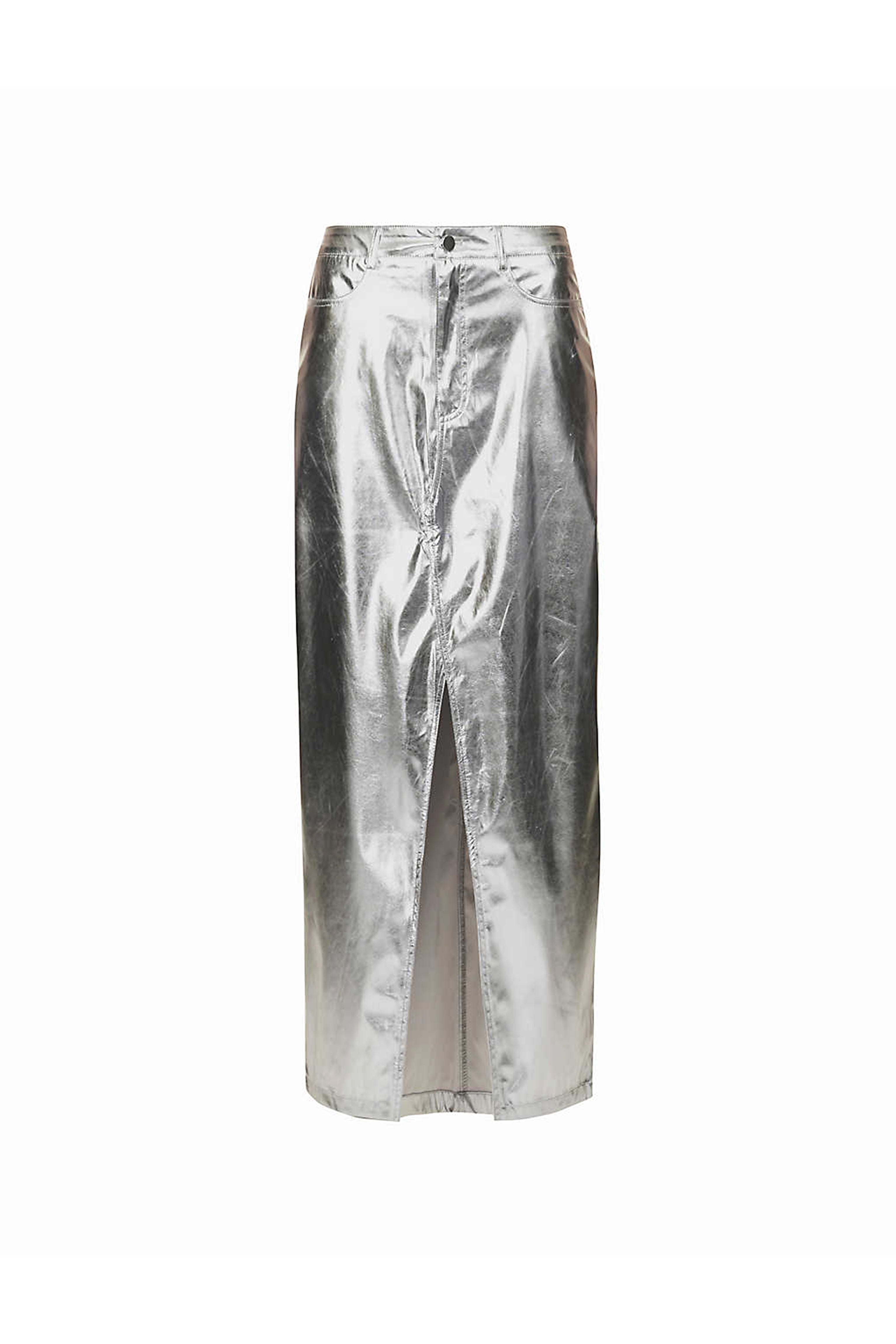 Women’s Lupe Silver Metallic Maxi Skirt Medium Amy Lynn