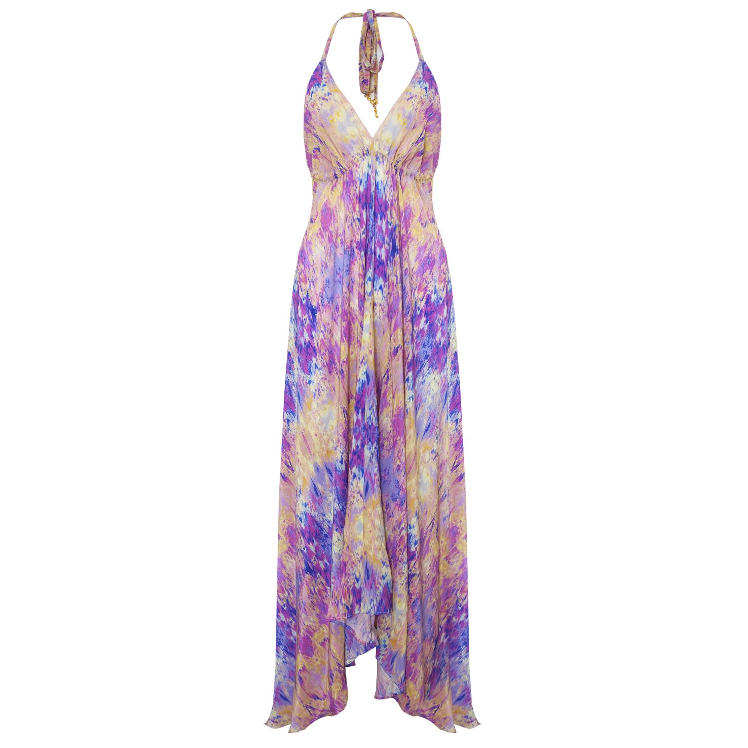 Women’s Pink / Purple / Yellow Desert Breeze Silk Maxi Ibiza Dress One Size Sophia Alexia