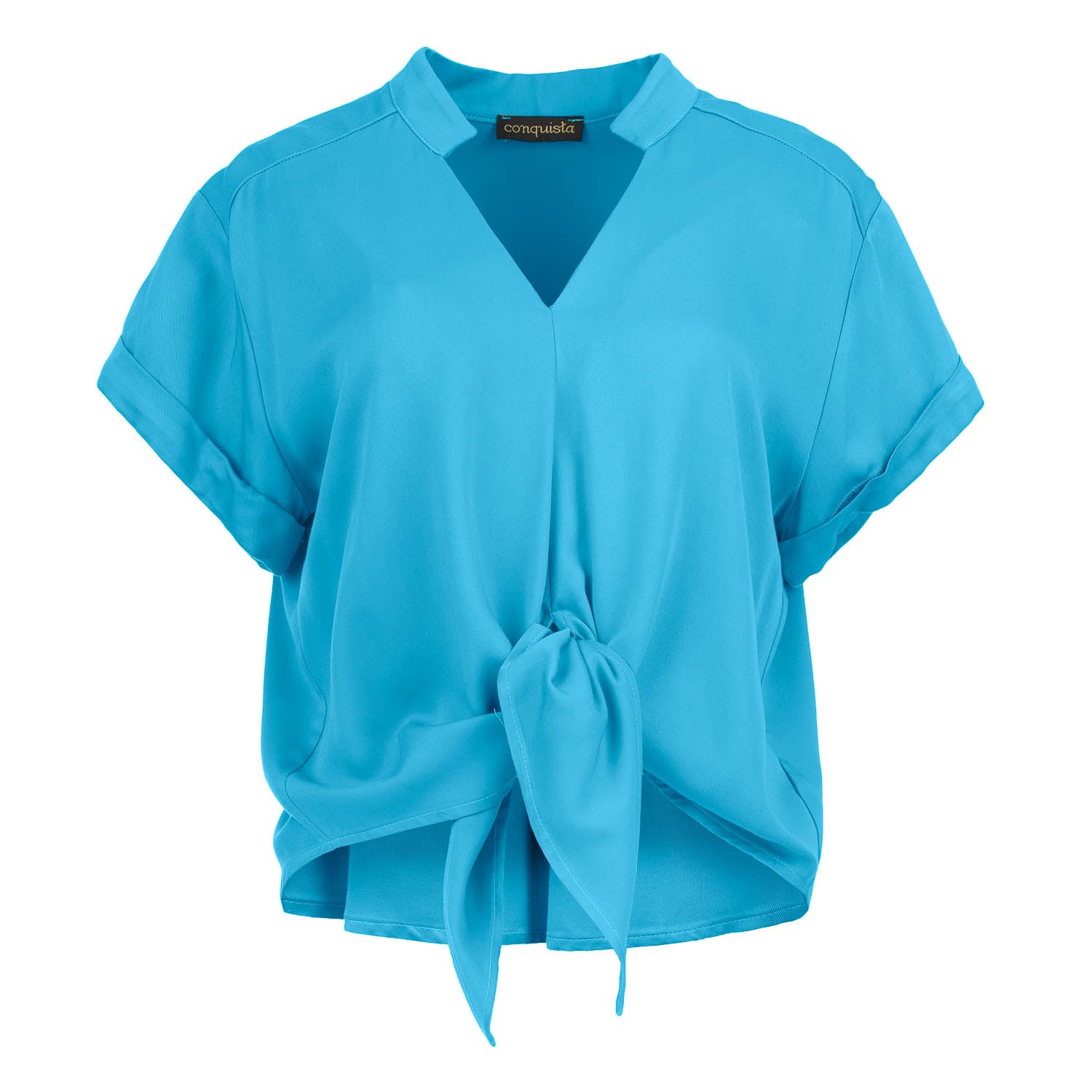 Women’s Blue Cerulean Charm Viscose Tie-Front Blouse Small Conquista