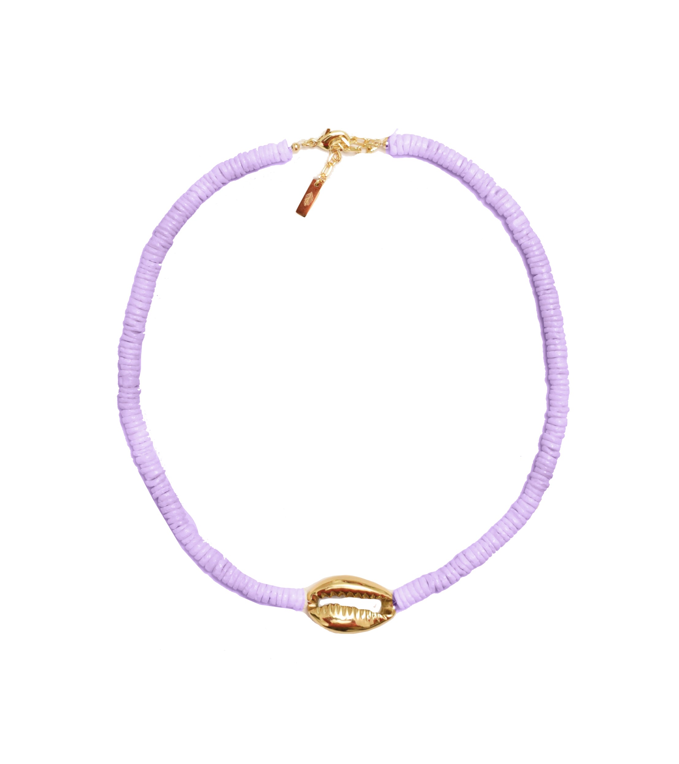 Women’s Heishi Gold Shell Necklace - Lavender Adriana Pappas Designs