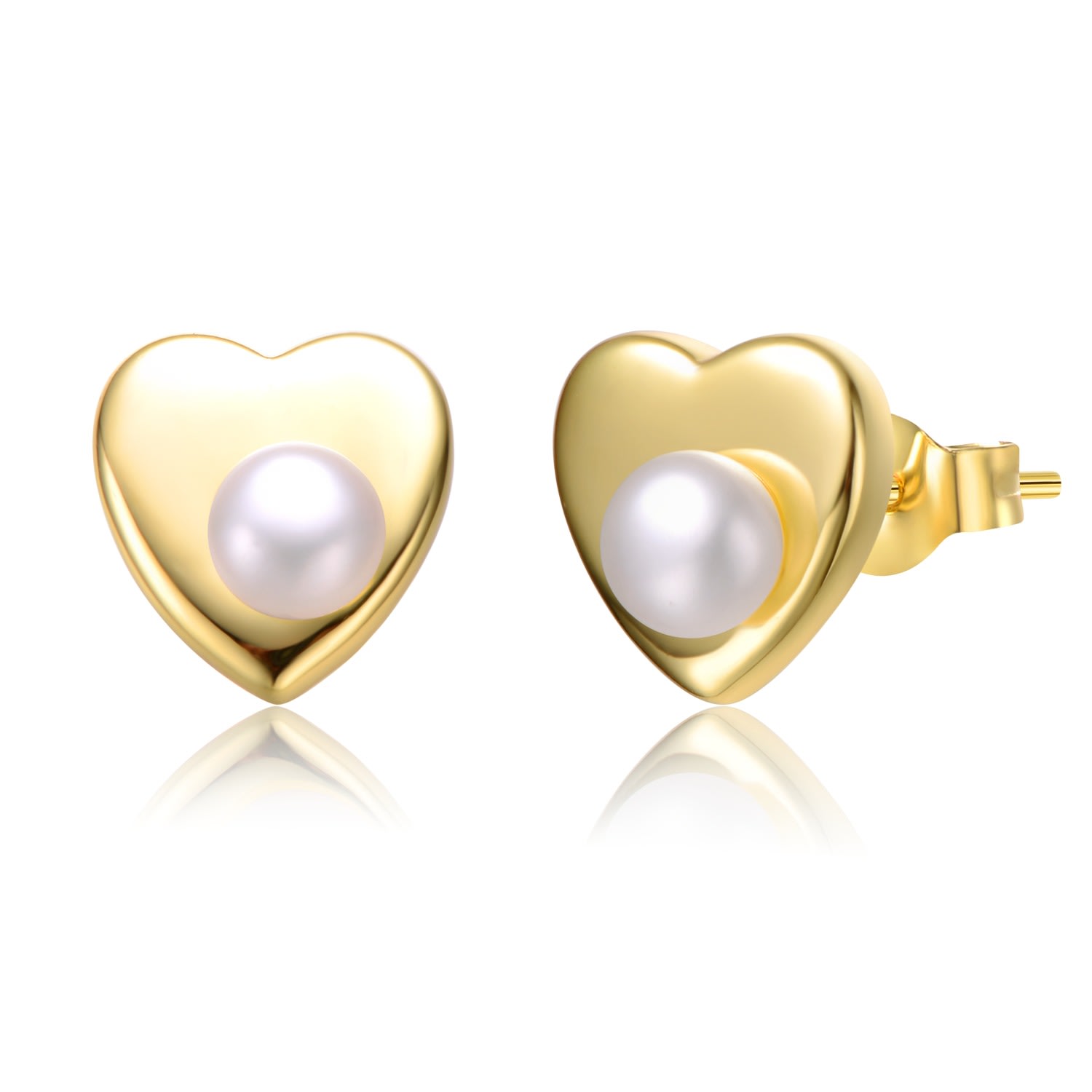 Women’s Sterling Silver Yellow Gold Plated White Pearl Heart Stud Earrings Genevive Jewelry