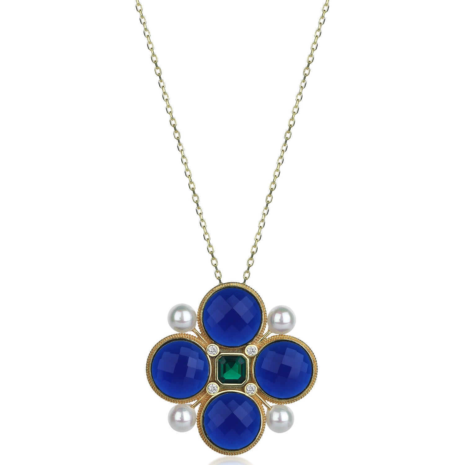 Women’s Blue Huma Charm Necklace In Sterling Silver With Gold Plated Odda75