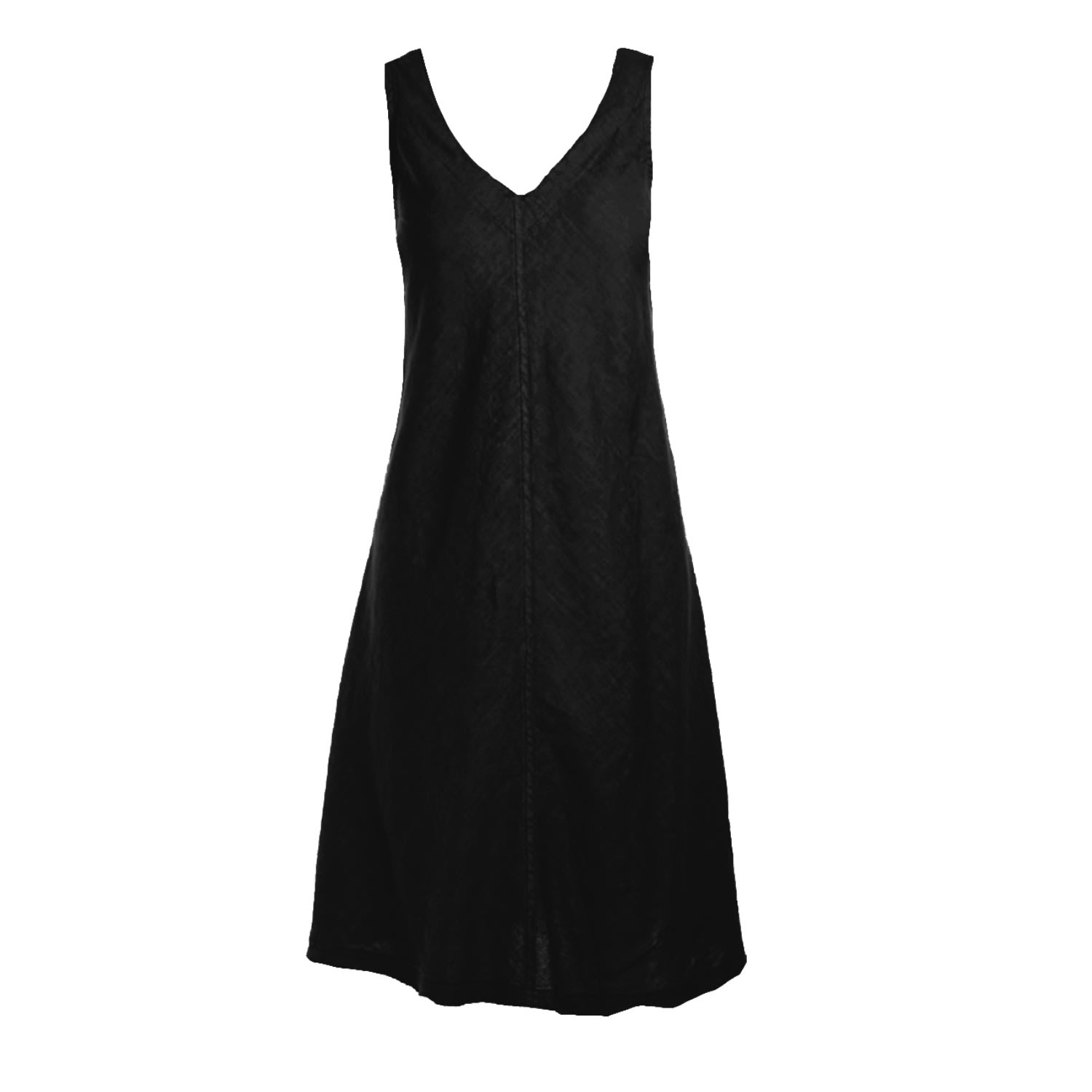 Women’s "V" Neckline Flared Linen Dress - Black Extra Small Haris Cotton