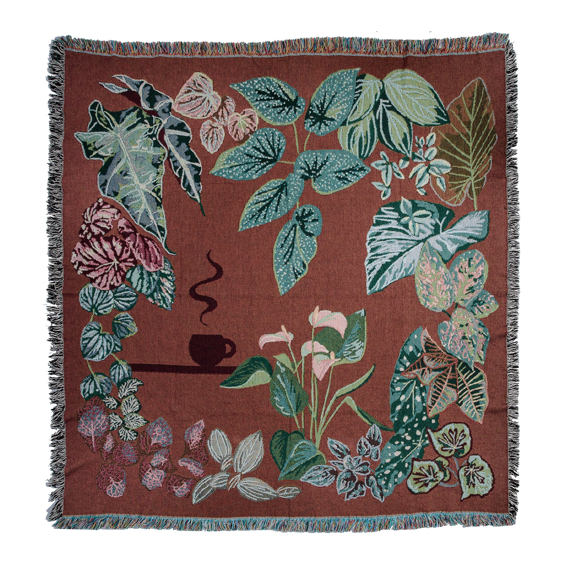 Green / Red Indoor Jungle ’Brew’ Woven Cotton Blanket One Size Arcana