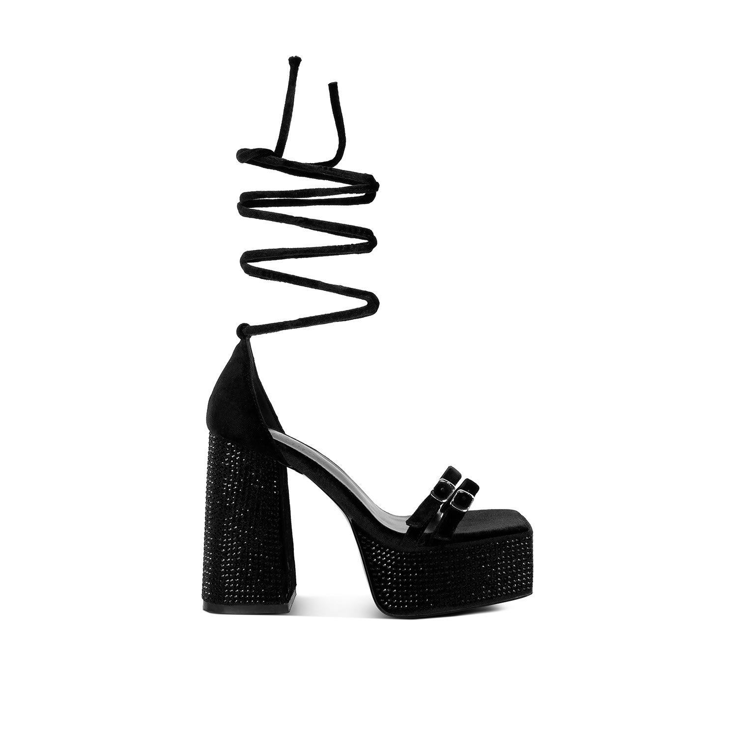 Women’s Firecrown Black High Platform Diamante Lace Up Sandals 8 Uk Rag & Co.