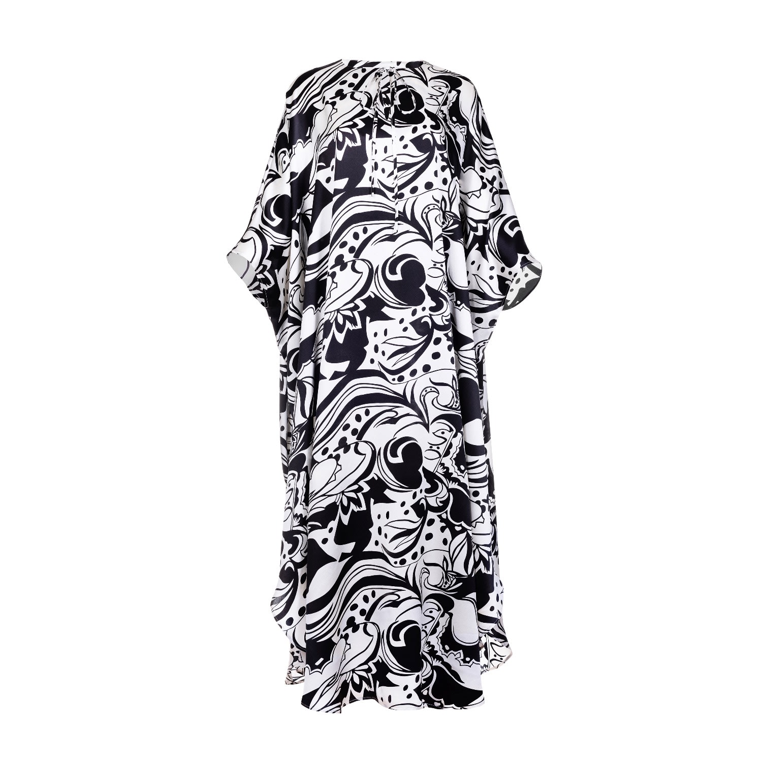 Women’s Black / White Pure Italian Silk Kaftan Dress Elizabeth Xxl/3Xl House of Azoiia