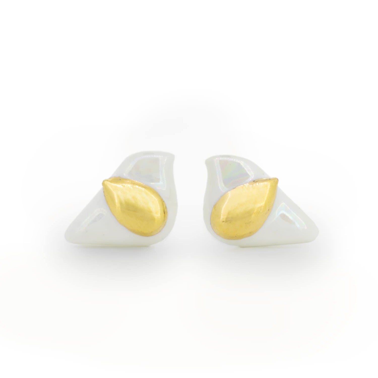 Women’s White / Gold Pearl White Bird Stud Earrings - Golden Wing Cj·314