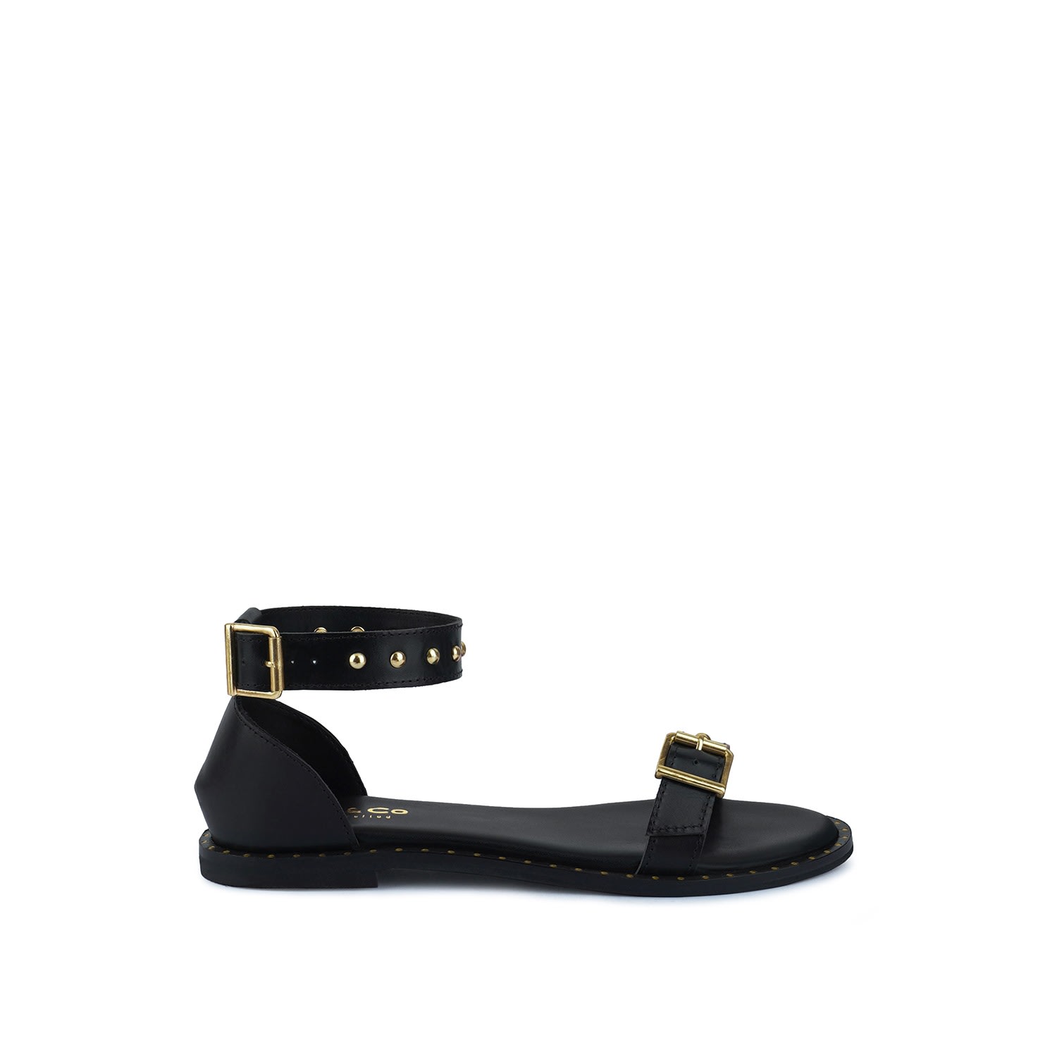 Women’s Rosemary Buckle Straps Black Flat Sandals 3 Uk Rag & Co.