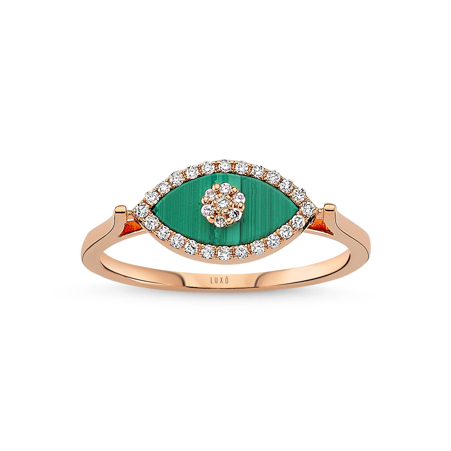 Women’s Green Eyeful Malachite Diamond Rose Gold Ring Luxo Diamond
