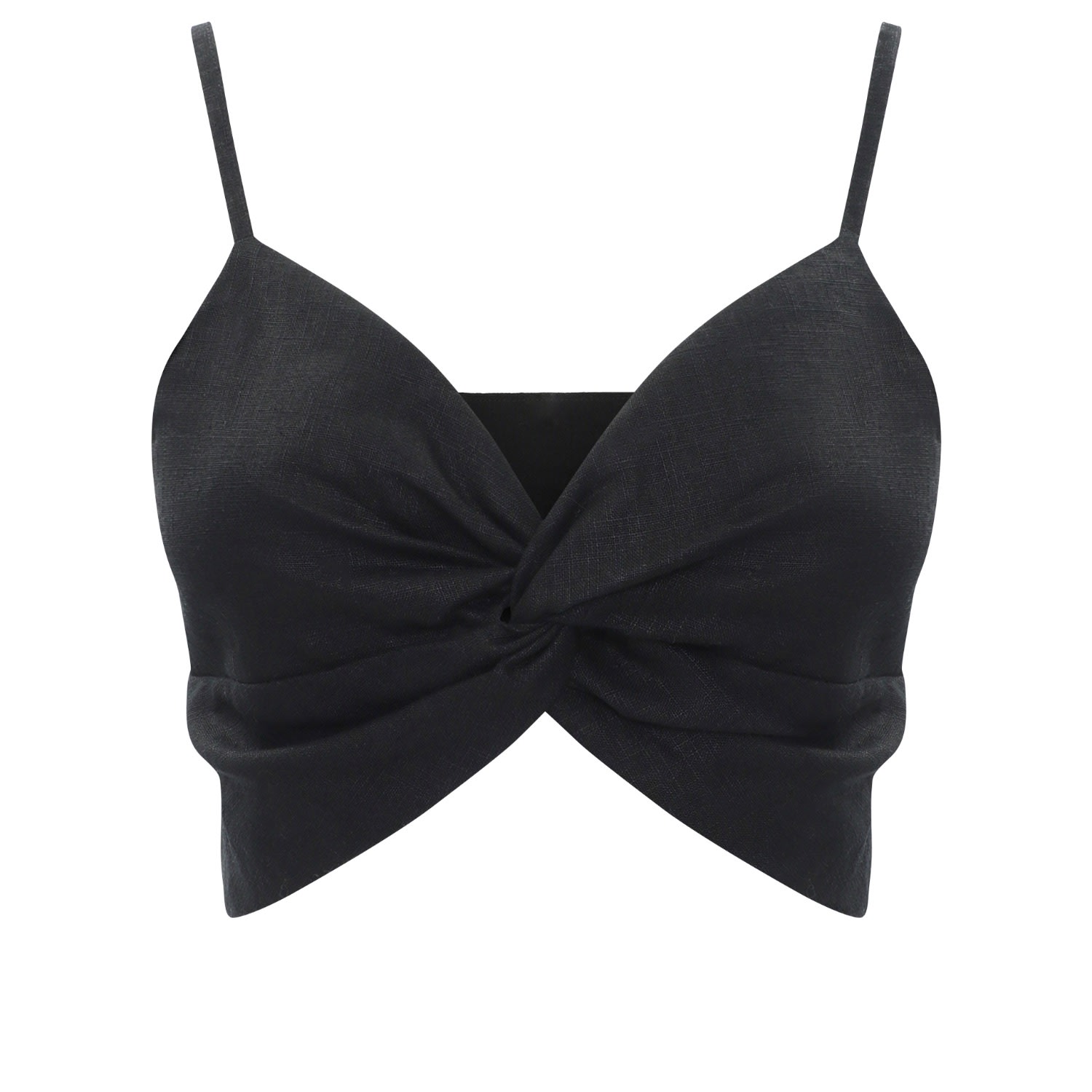 Women’s Black Linen Marta Crop Top - Elegant Relaxed Fit, Breathable V-Neck, Summer Essential Small Kk