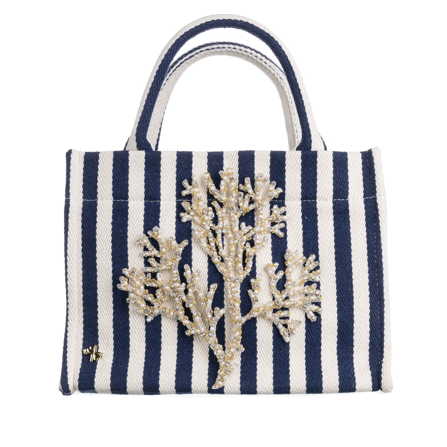 Women’s Blue Laines Couture Hand Embellished Coral Tote Bag - Navy & Cream One Size Laines London