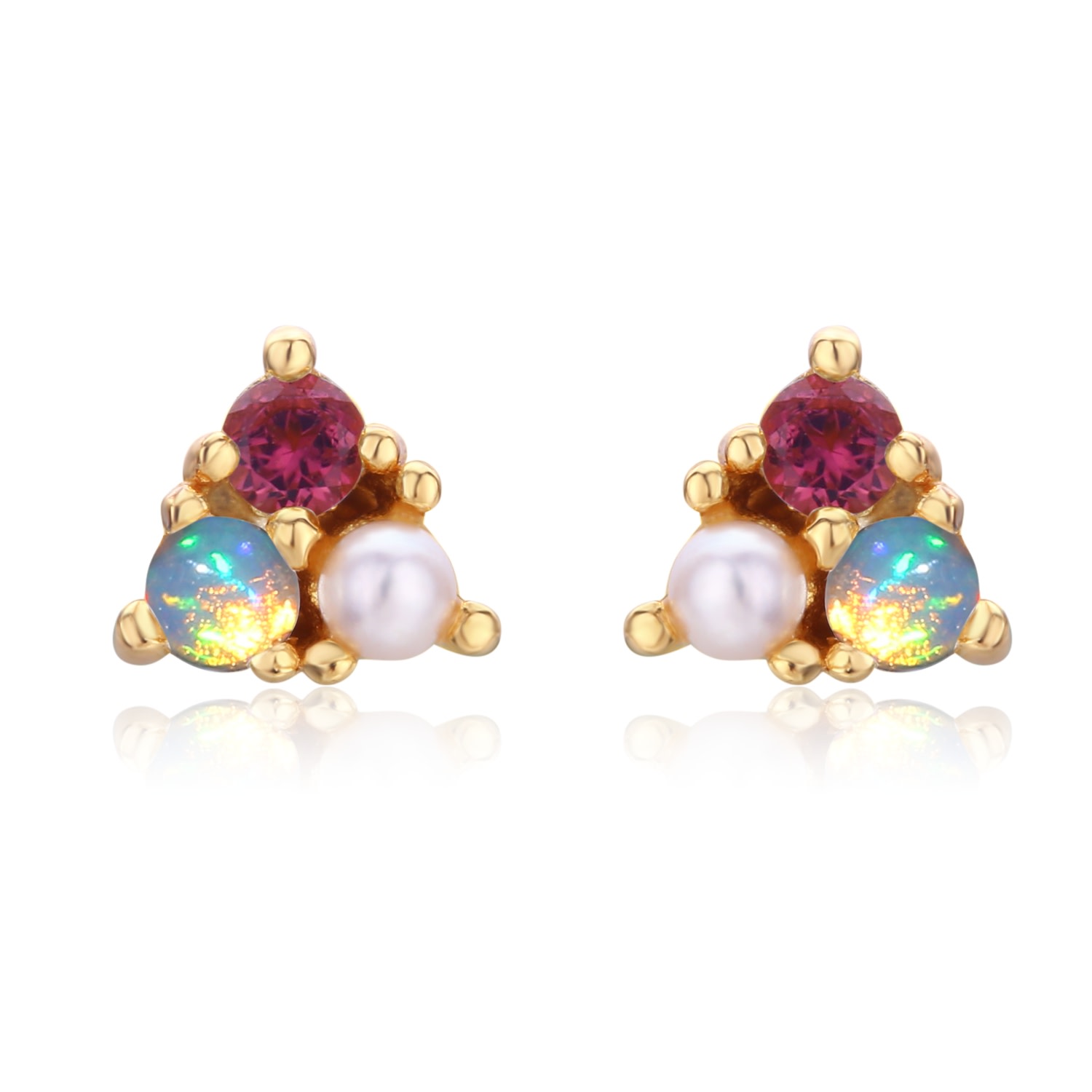 Women’s Gold Opal Pink Tourmaline Pearl Trio Earring Studs Azura Jewelry New York