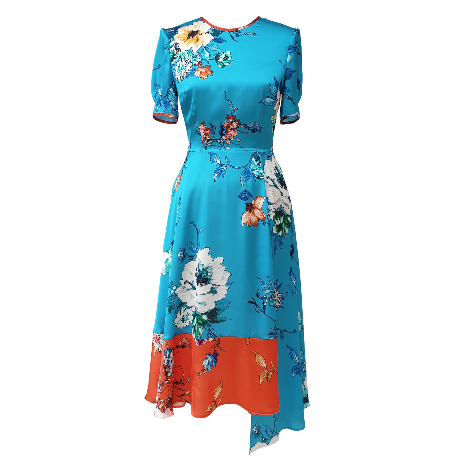 Women’s Blue / Yellow / Orange Vivien Turquoise Blue Dress In Floral Print Small Mellaris