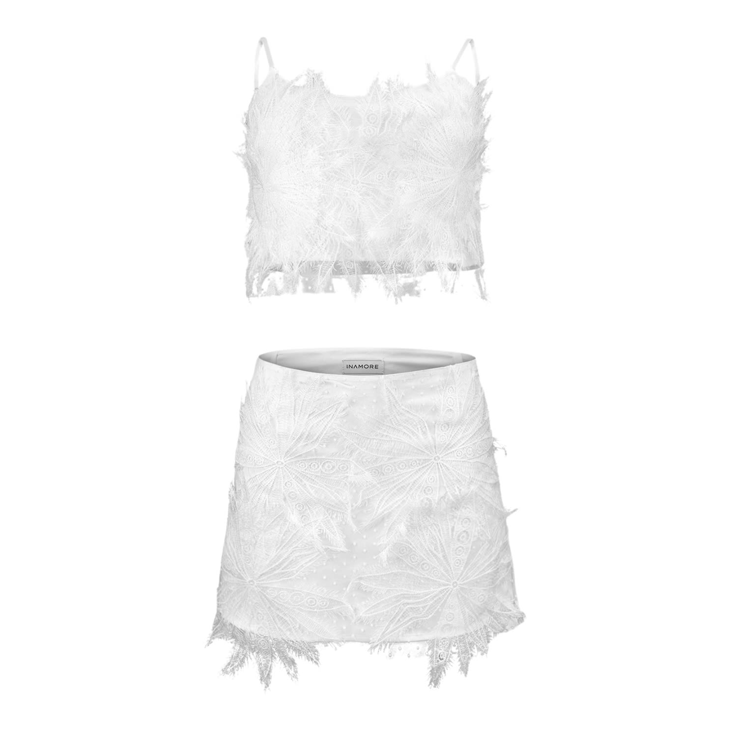 Mariposa White Lace Appliqu Mini Skirt Set Small Inamore