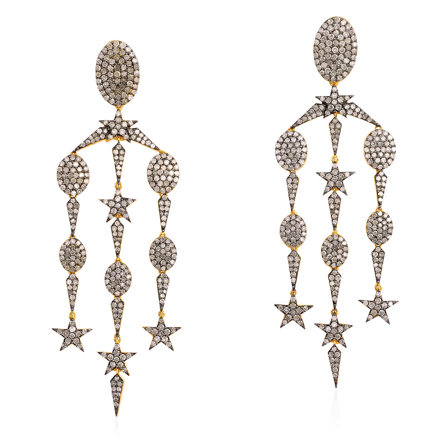 Women’s White / Gold / Silver Diamond Chandelier Earrings 18K Gold 925 Sterling Silver Artisan