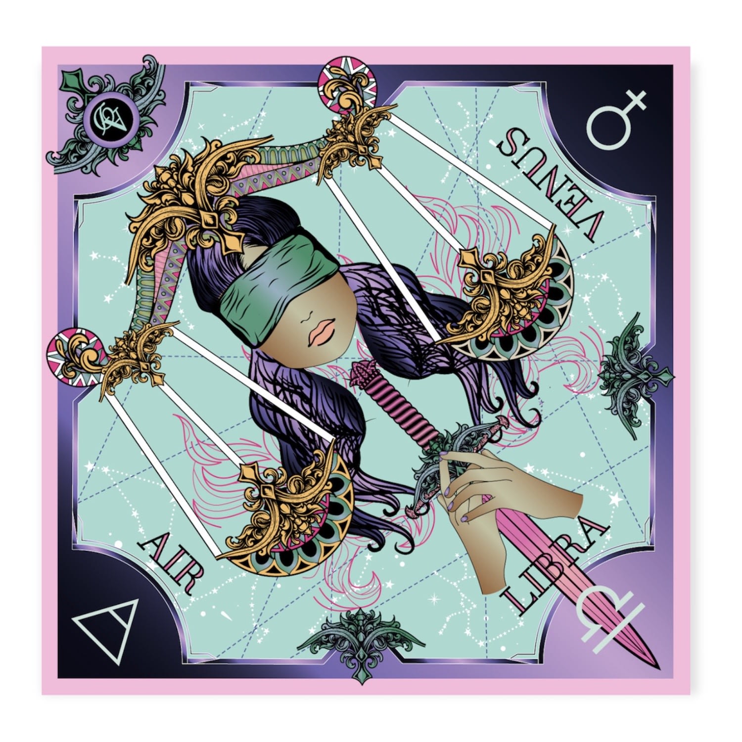 Women’s Pink / Purple Tenbinza Libra Silk Satin Zodiac Scarf Alice Dean