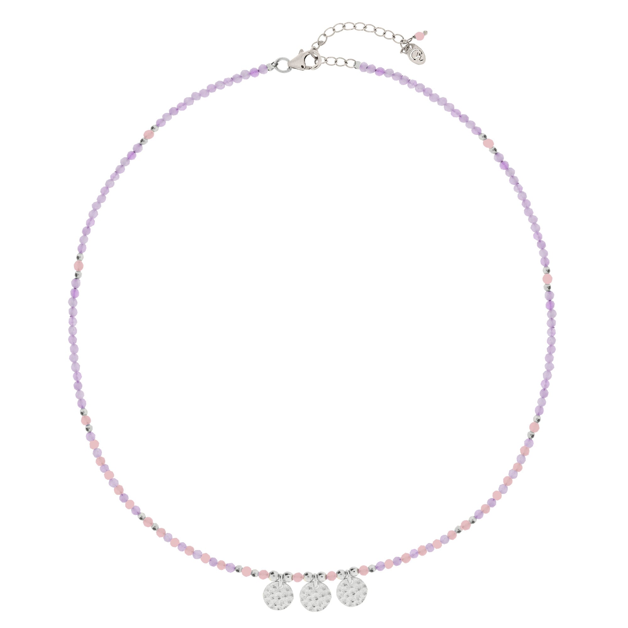 Women’s Pink / Purple Ibiza Sunset Silver Beaded Necklace - Amethyst & Pink Quartz Charlotte’s Web Jewellery