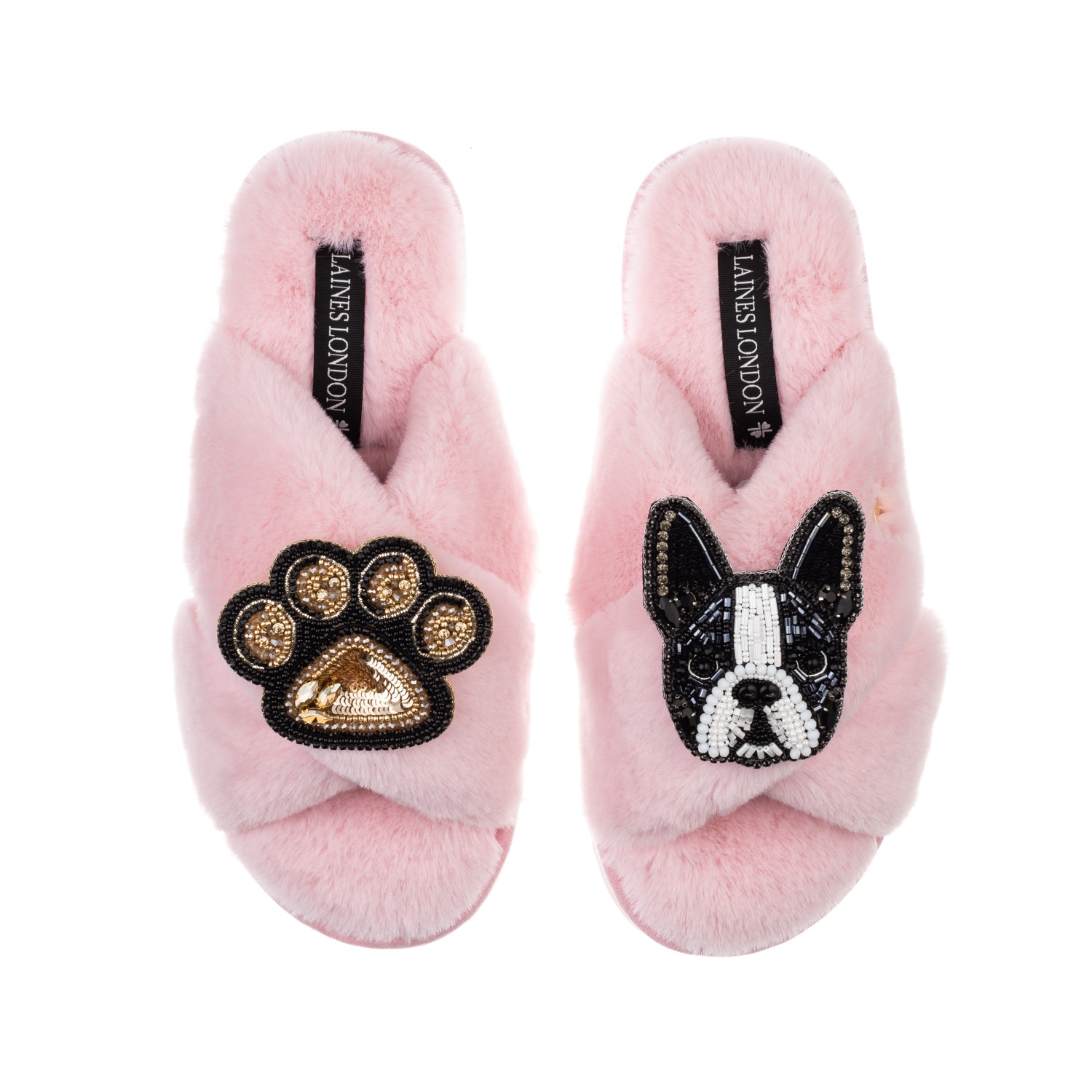 Women’s Pink / Purple Classic Laines Slippers With Buddy Boston Terrier & Paw Brooches - Pink Large Laines London