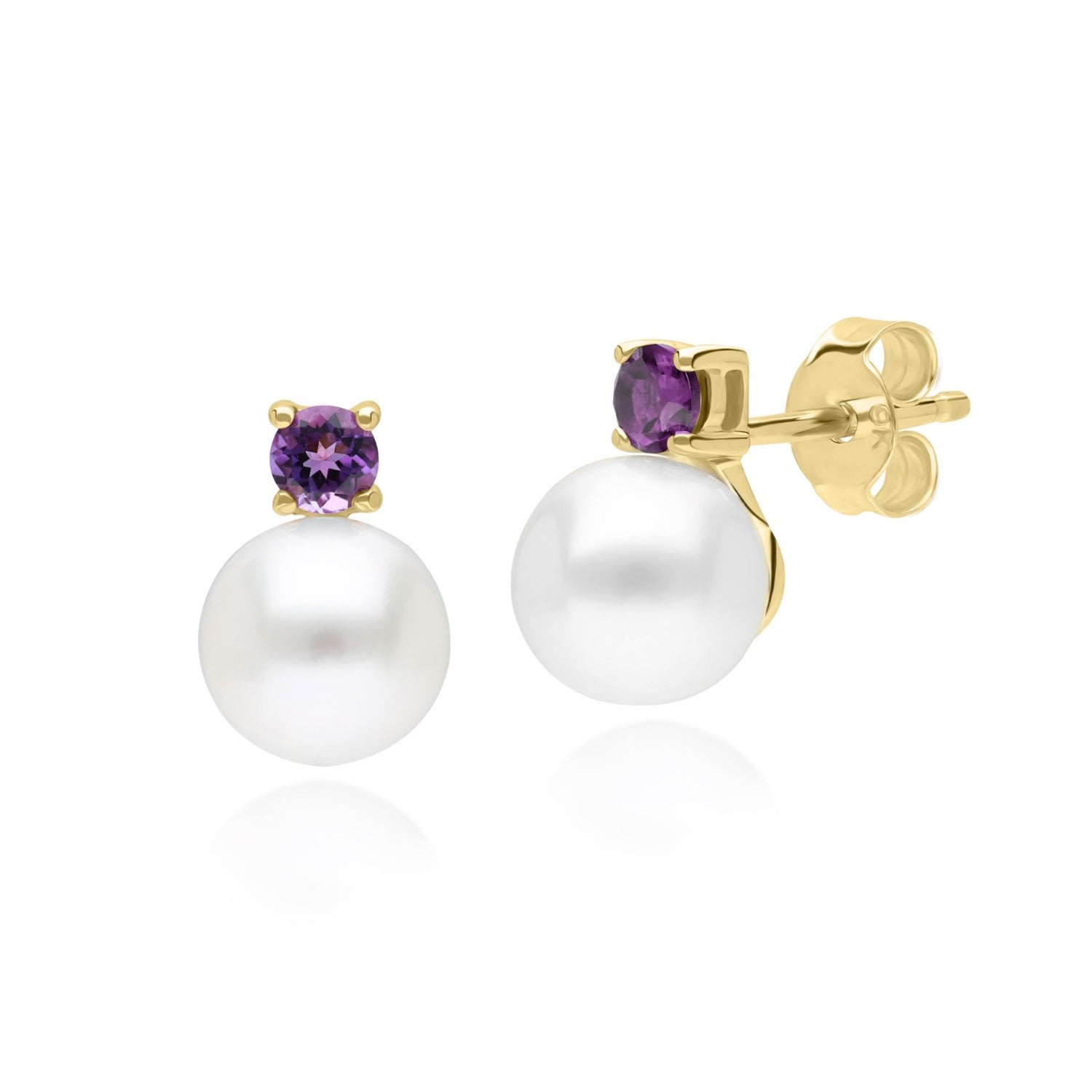 Women’s Gold / Pink / Purple Pearl & Amethyst Earrings In Yellow Gold Gemondo