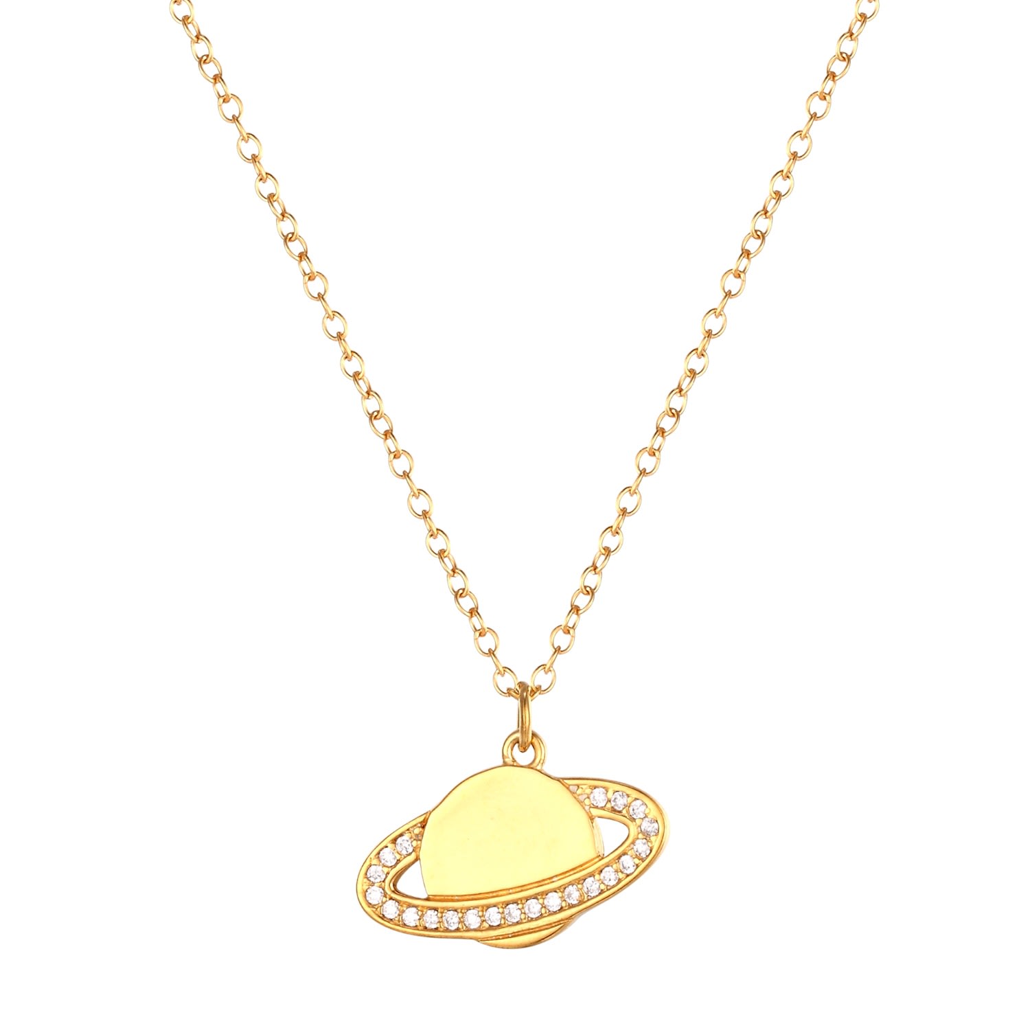Women’s 22Ct Gold Vermeil Cz Studded Saturn Pendant Necklace Seol + Gold
