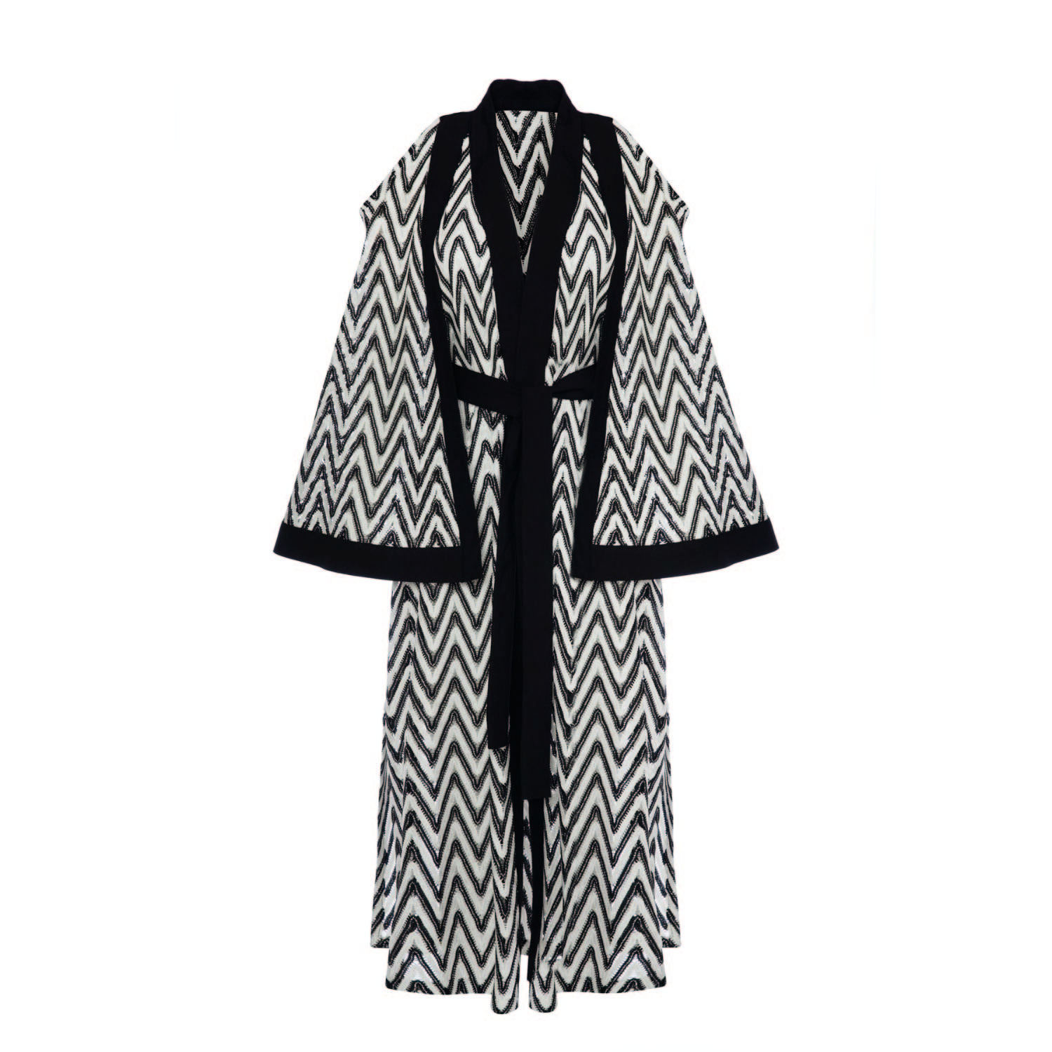 Women’s White / Black Shoulder-Off, Knitted Black-White-Golden Patterned Kimono One Size Women & Women