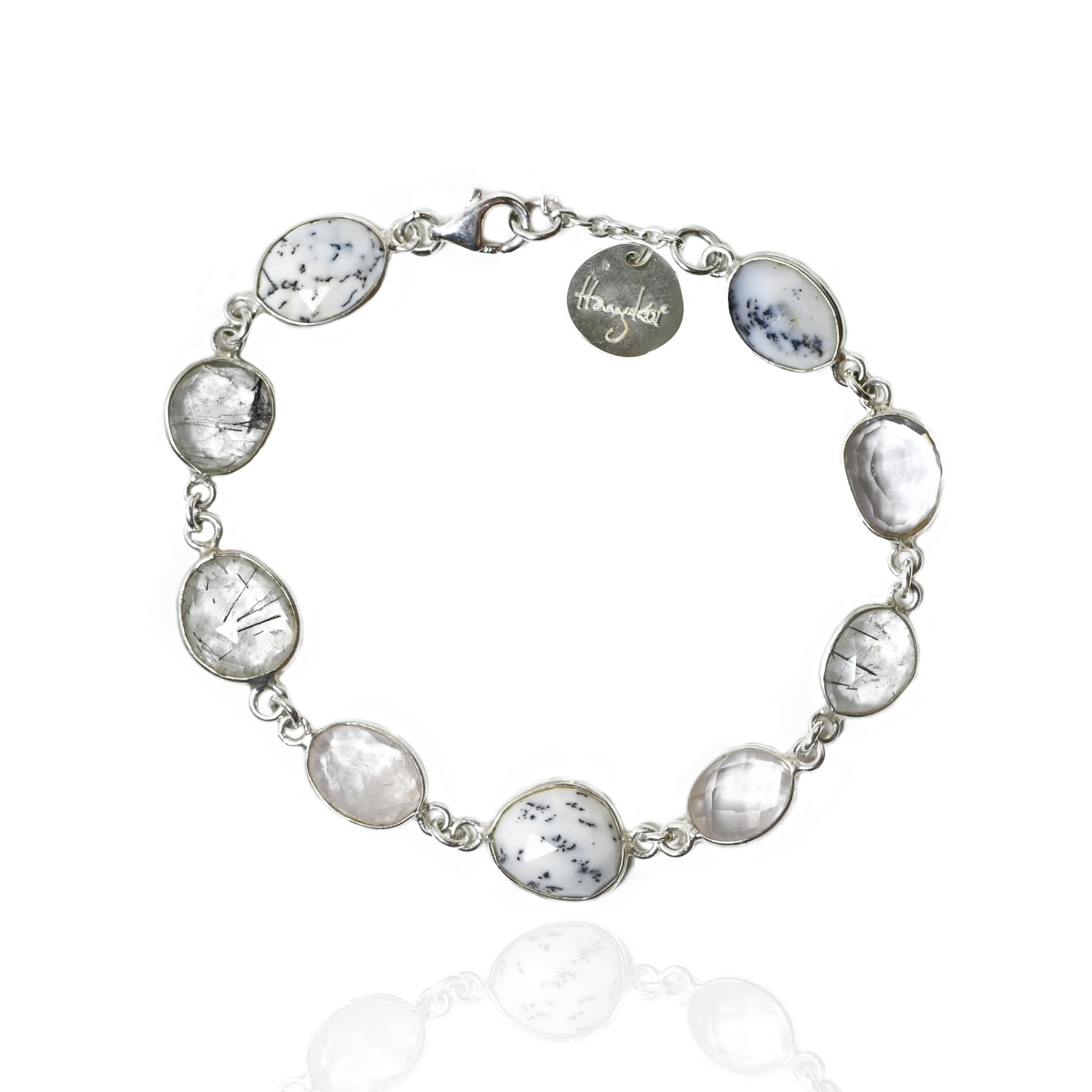 Women’s White / Silver / Black Serene White Gemstone Silver Bracelet Hany Koi