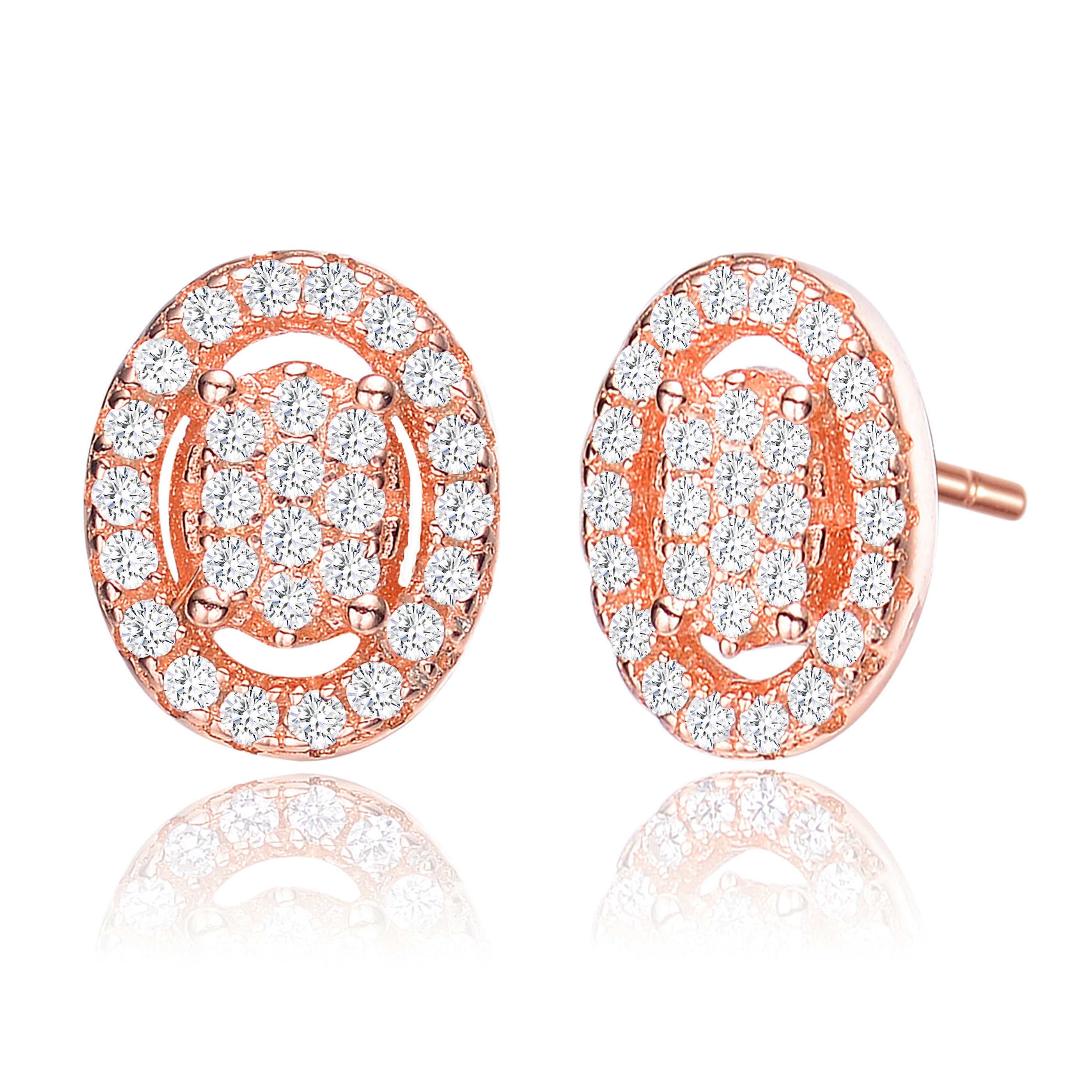 Women’s White / Rose Gold Sterling Silver Rose Gold Plated Cubic Zirconia Oval Earrings Genevive Jewelry