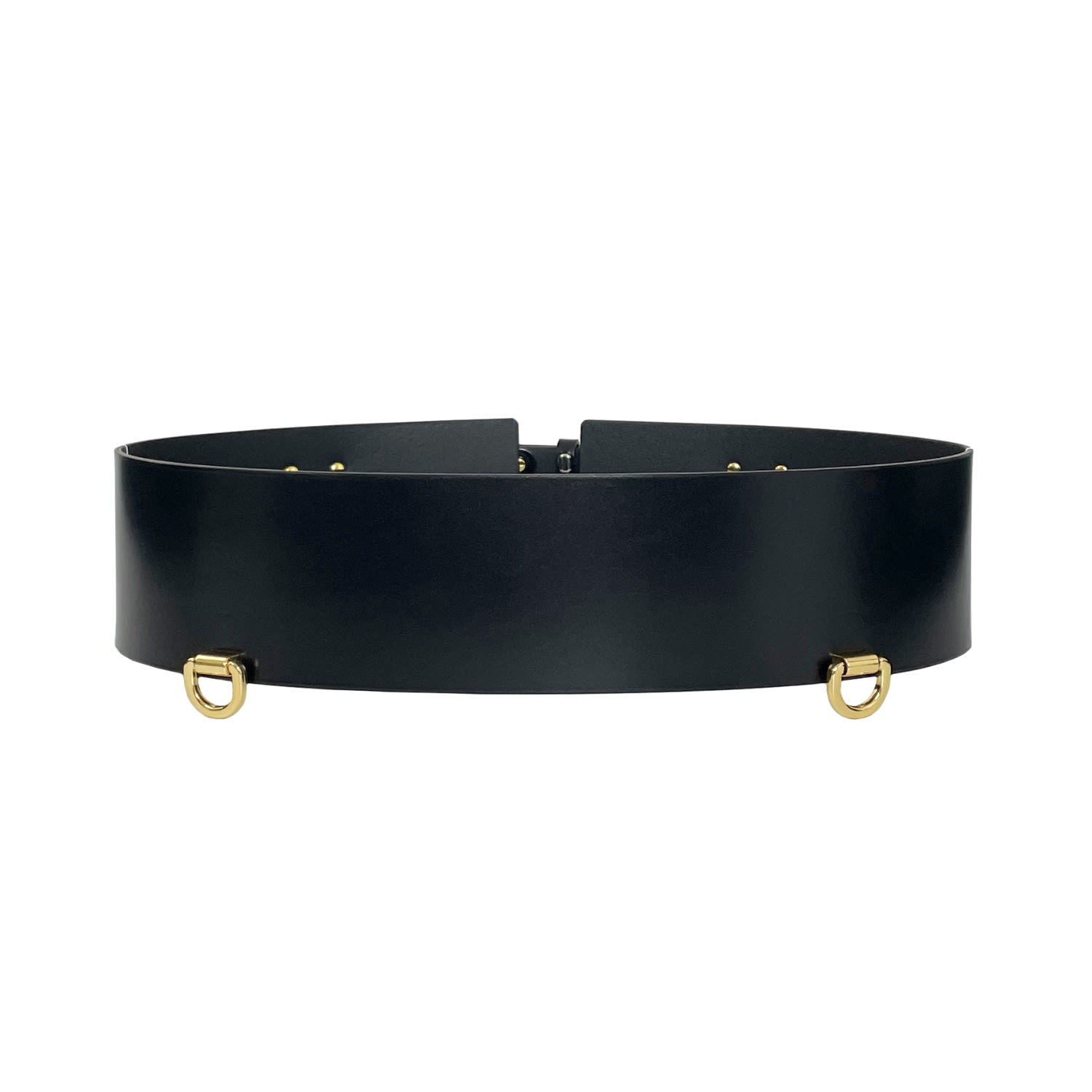 Women’s Black Ringed Wide Leather Belt Extra Small Haute Cuir