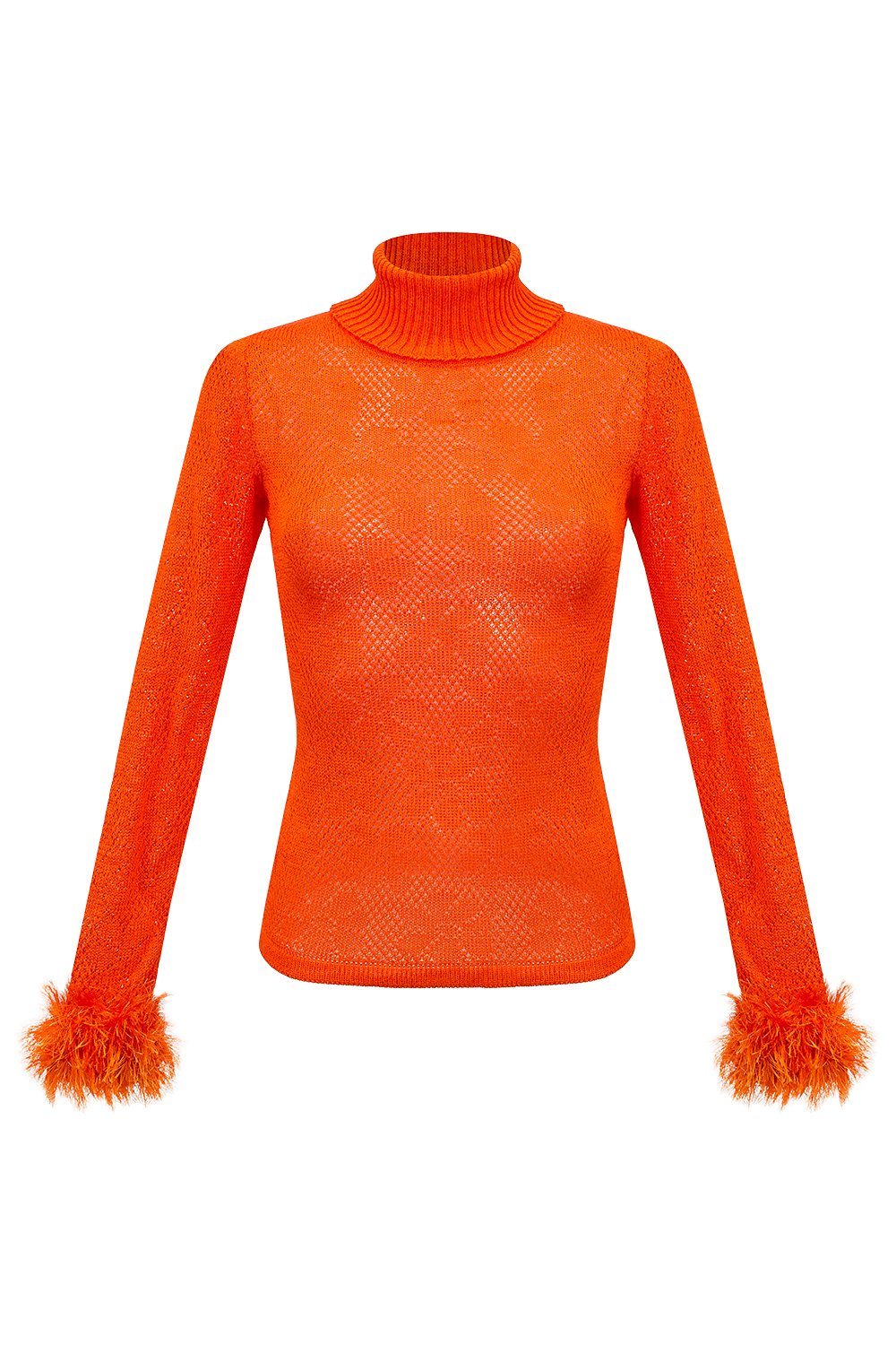 Women’s Red Orange Knit Turtleneck With Handmade Knit Details Extra Large Andreeva