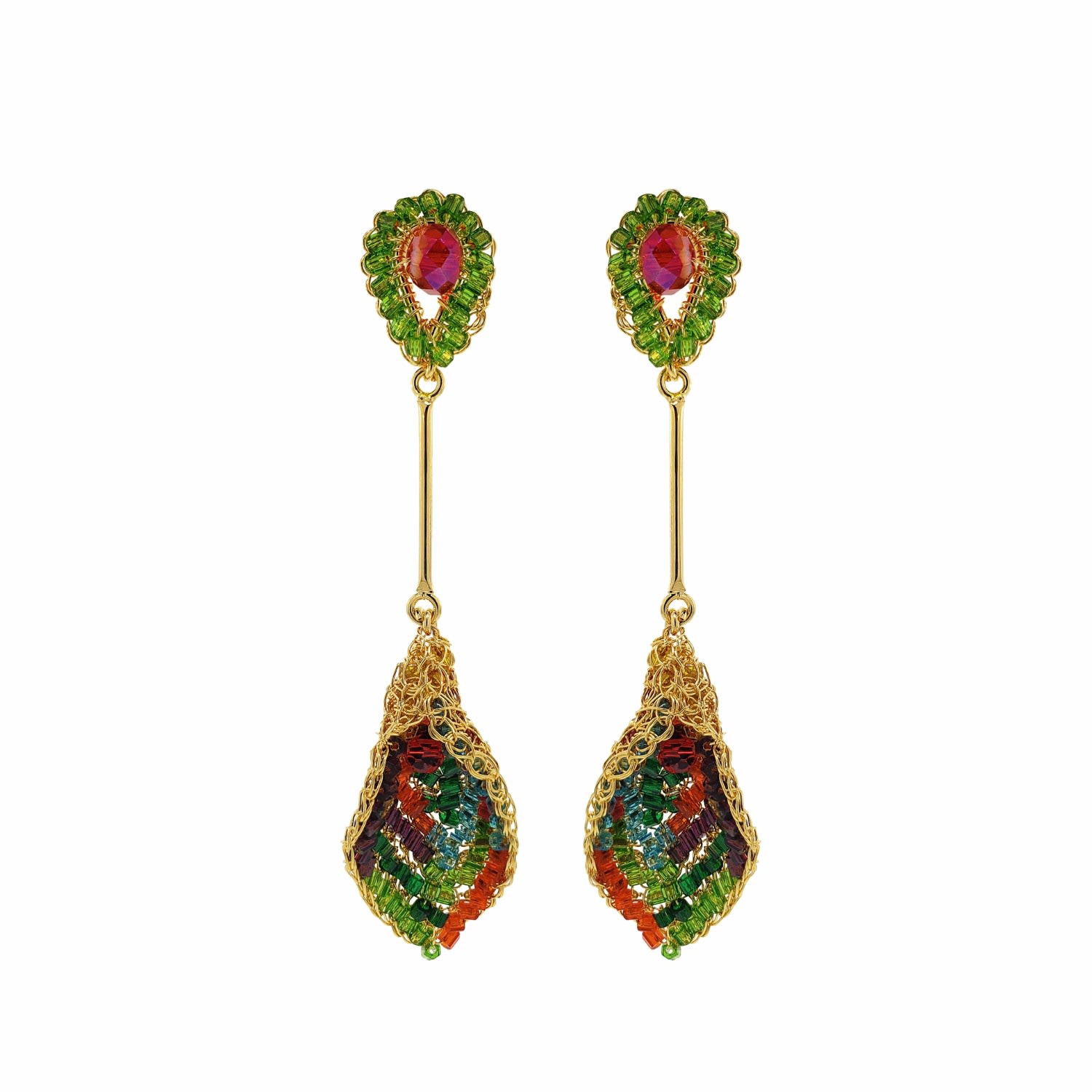 Women’s Multi & Gold Tulip Handmade Crochet Earrings Lavish by Tricia Milaneze