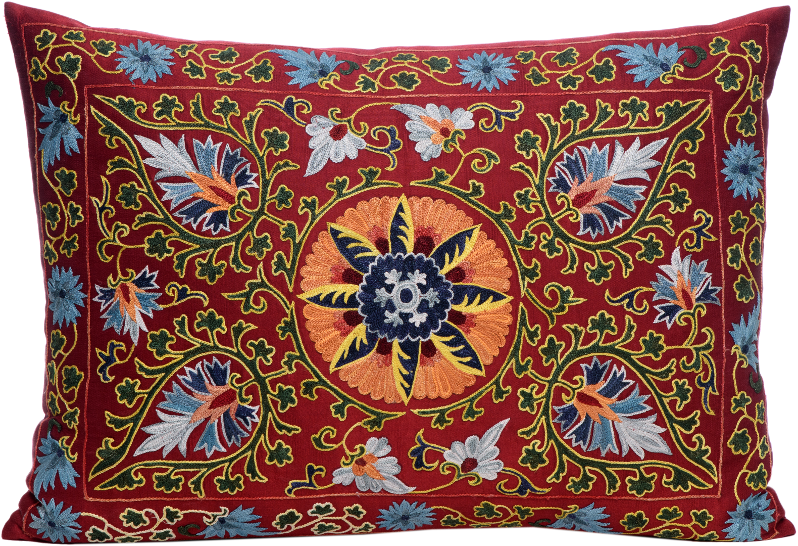 Hand-Embroidered Silk Cushion - Bukhara Garden In Red One Size Anor Living