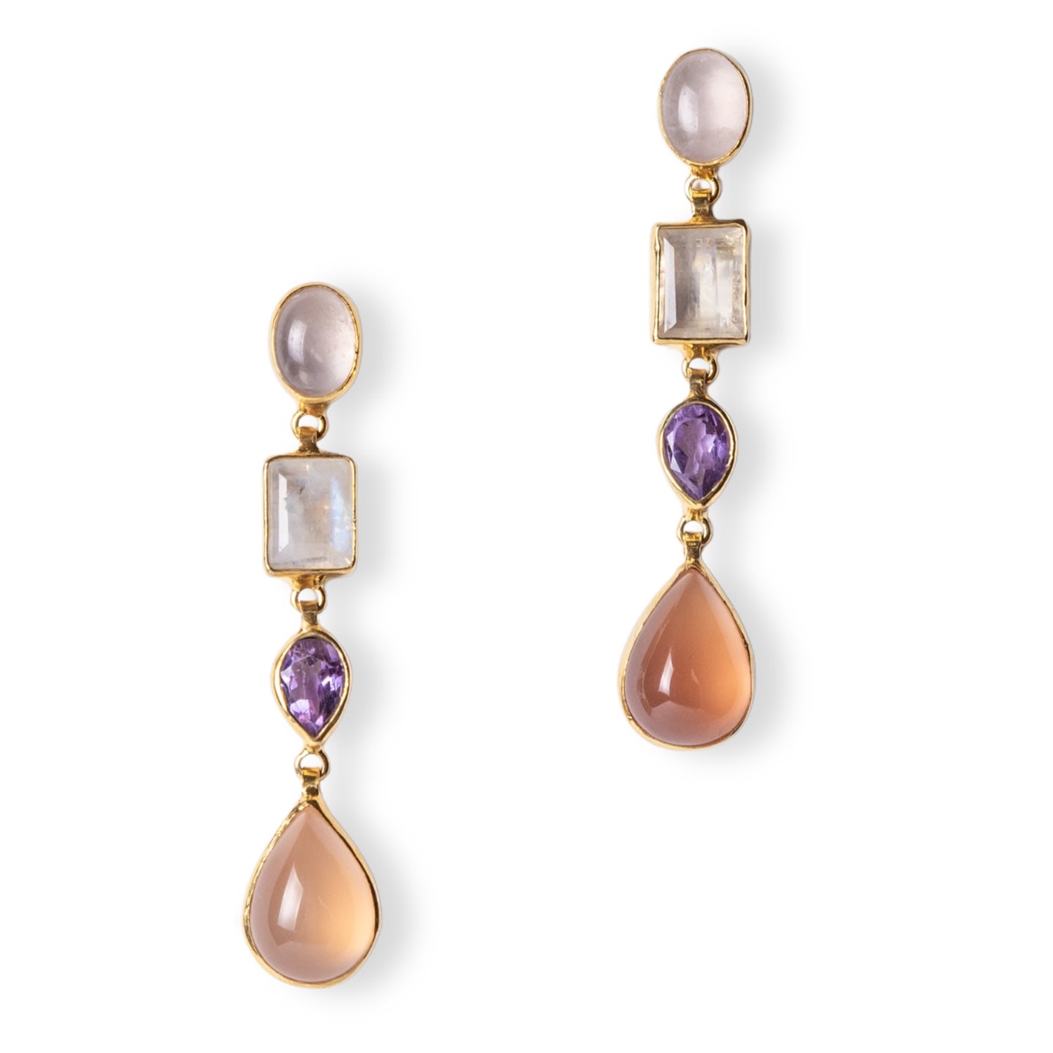 Women’s Pink / Purple / Yellow Aegean Sunset Trio Drop Earrings Golden Horn Jewellery