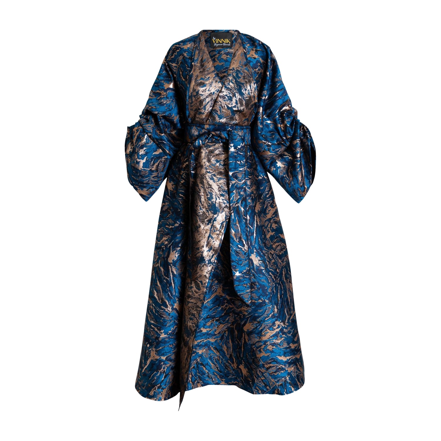 Women’s Gold / Blue Long Blue Jacquard Parisian Coat- Zampa One Size Byvinnik