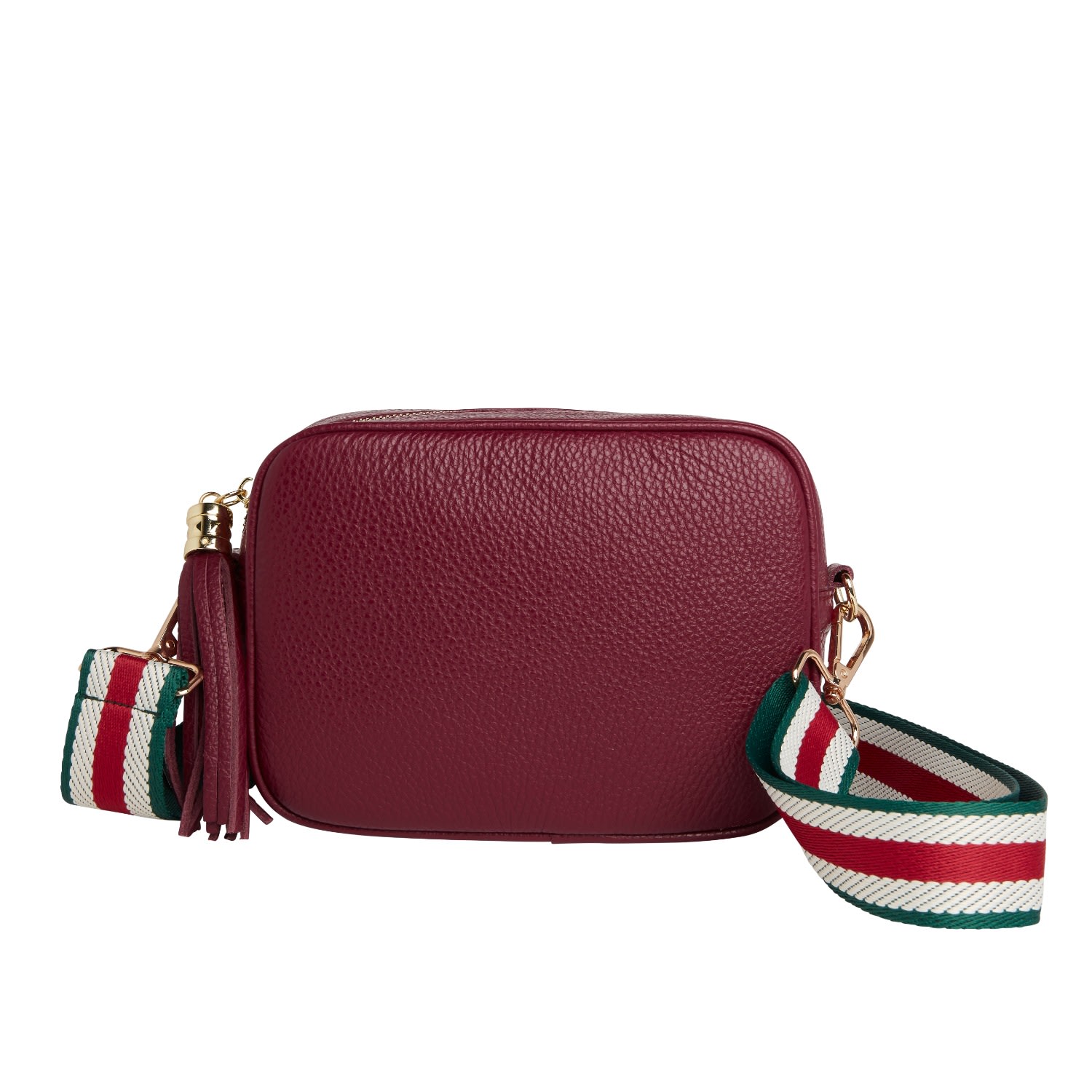 Women’s Red Verona Crossbody Burgundy Tassel Bag With Green Stripe Strap One Size Betsy & Floss