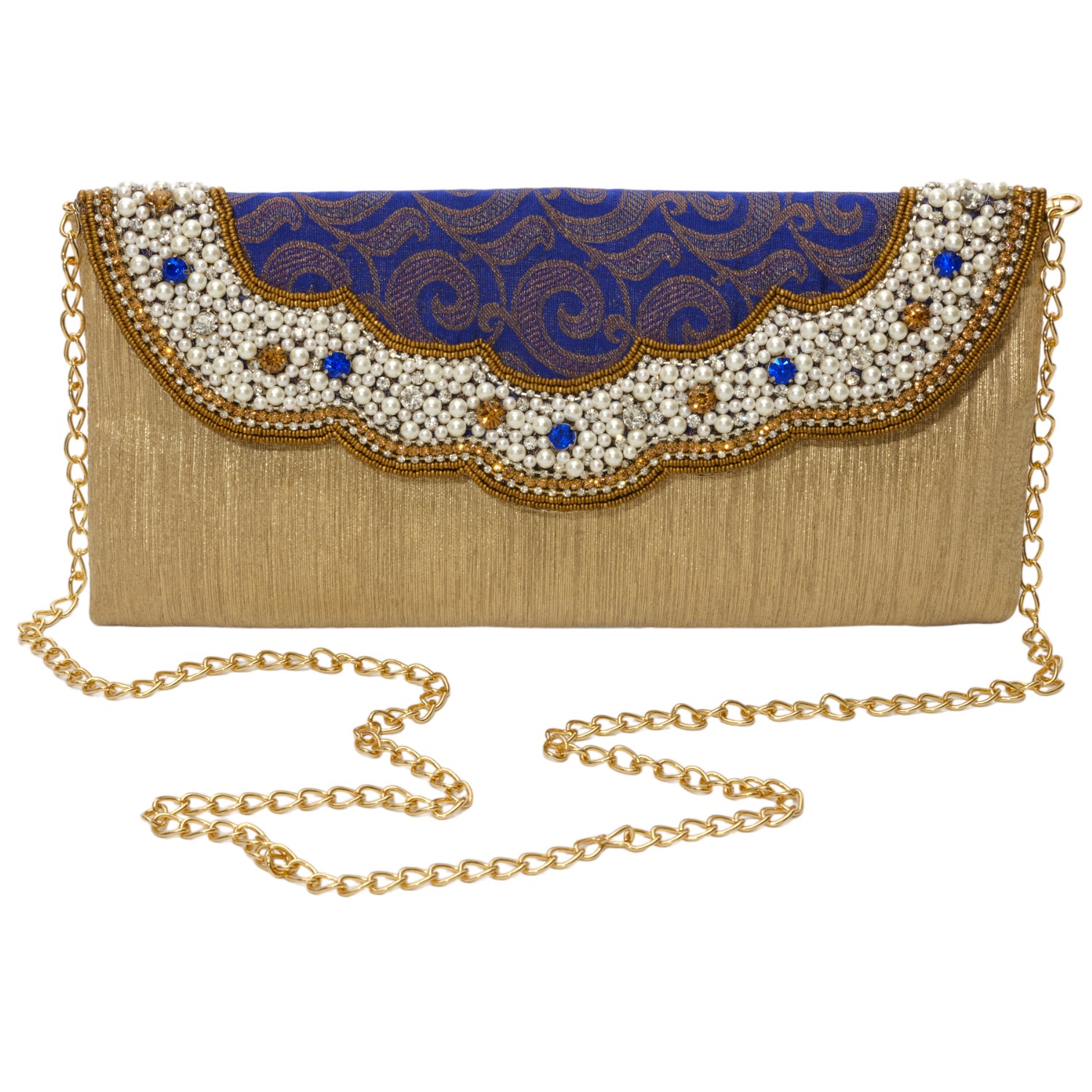 Women’s Gold / White / Blue Leela, Stylish Designer Pochette Bag Veronica Tharmalingam