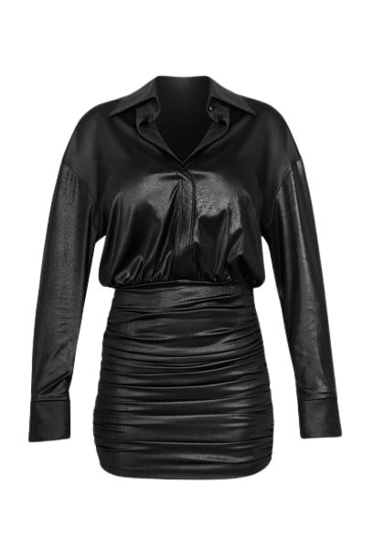 Women’s Draped Mini Shirt Dress In Black Xs/S Cliché Reborn