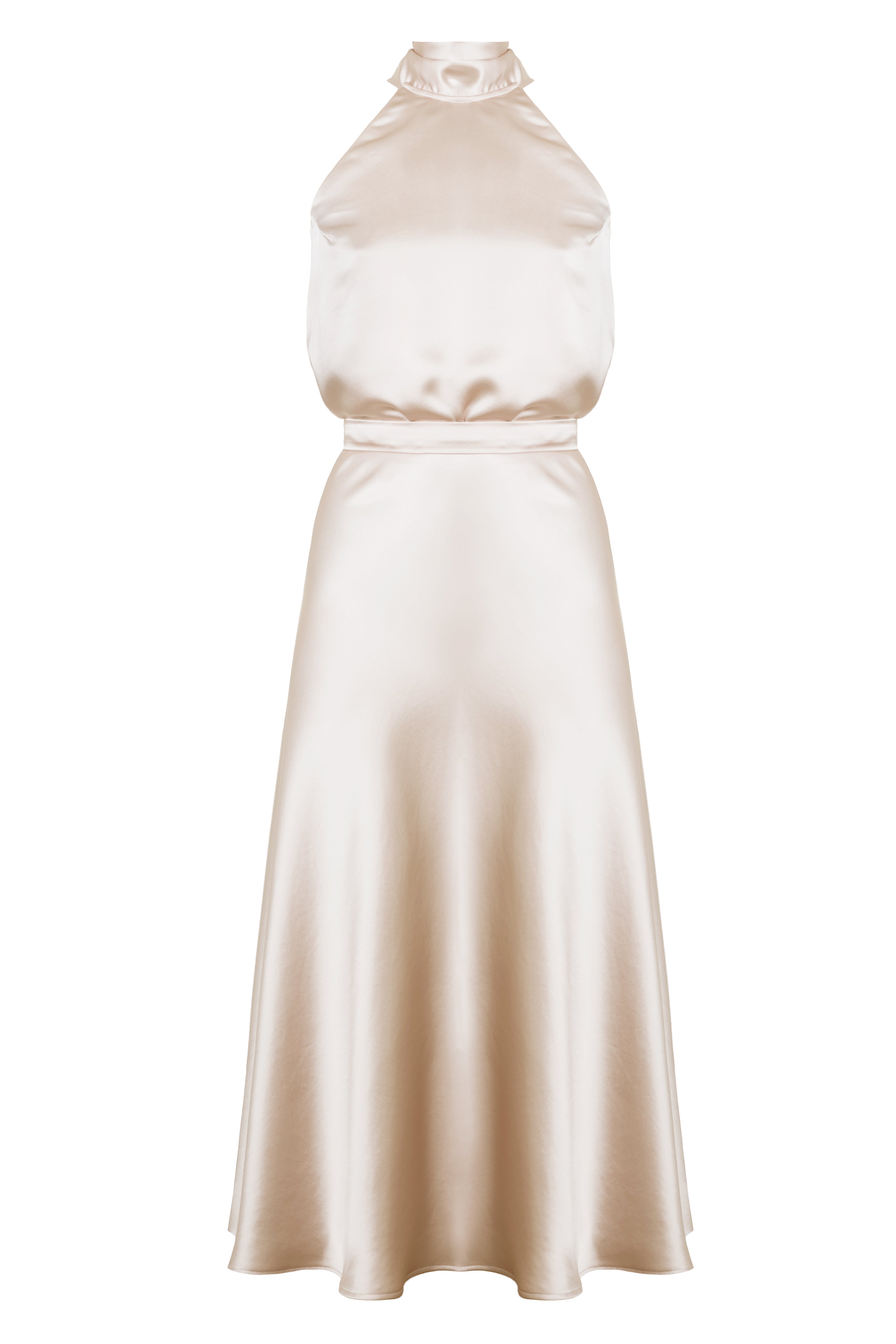 Women’s Neutrals Noma Beige Satin Halter Neck Midi Cocktail Dress Medium Undress