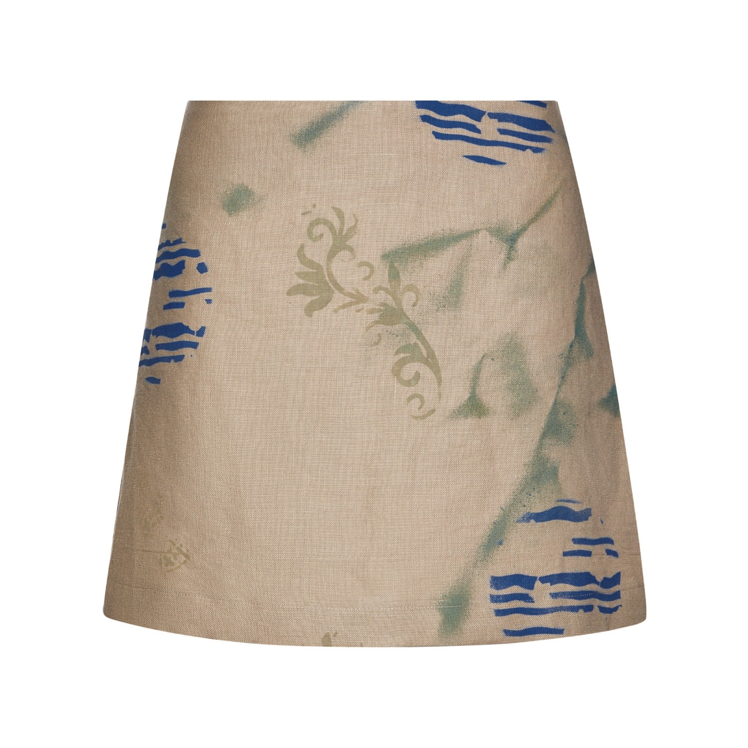 Women’s Green / Blue / Brown Cabane Hand-Painted Linen Miniskirt Large Blue Nude