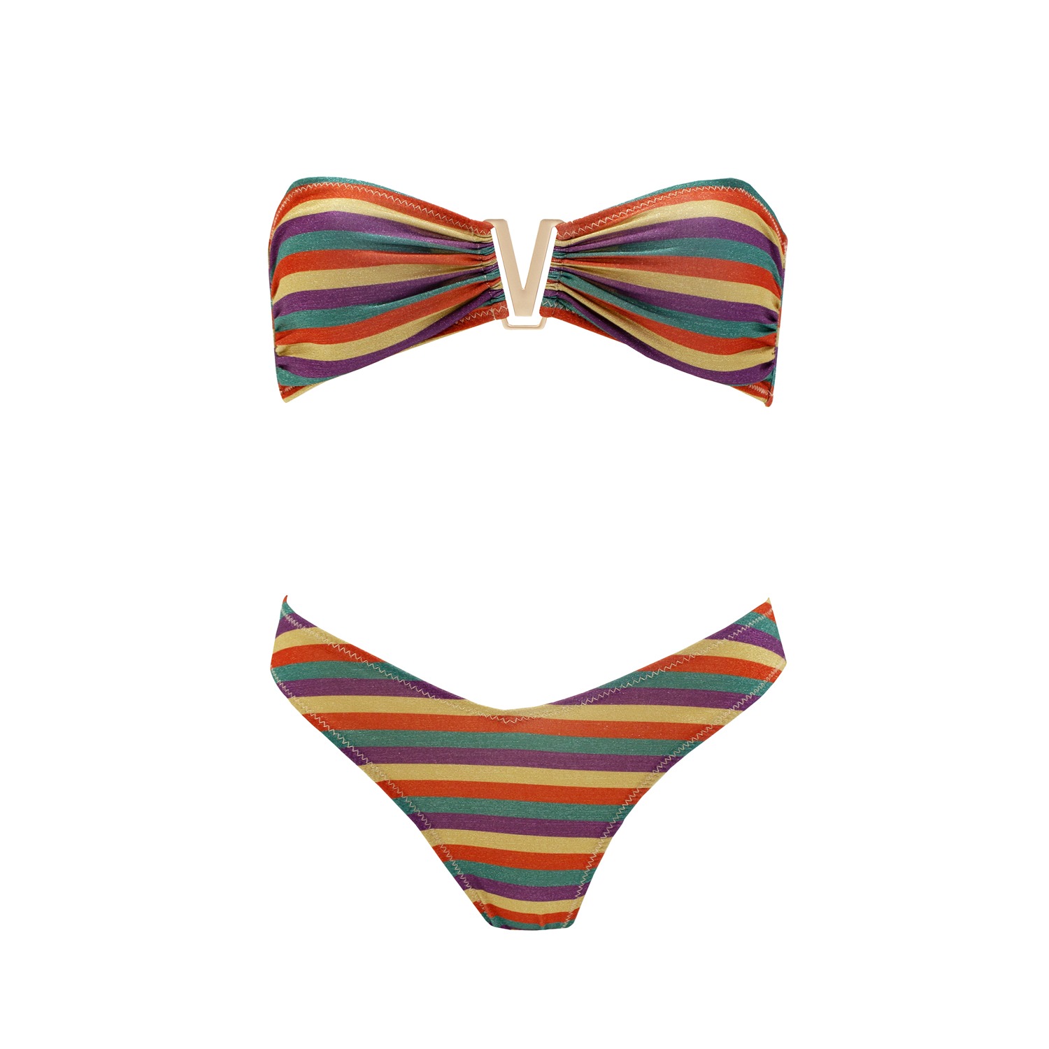 Metallic Mermaid Vintage Inspired Lurex Striped Bikini Pink Purple Aulala Paris Wolf