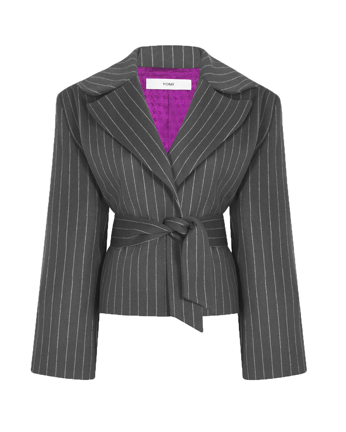 Women’s Oversized Pinstripe Belted Blazer Grey S/M Yomi