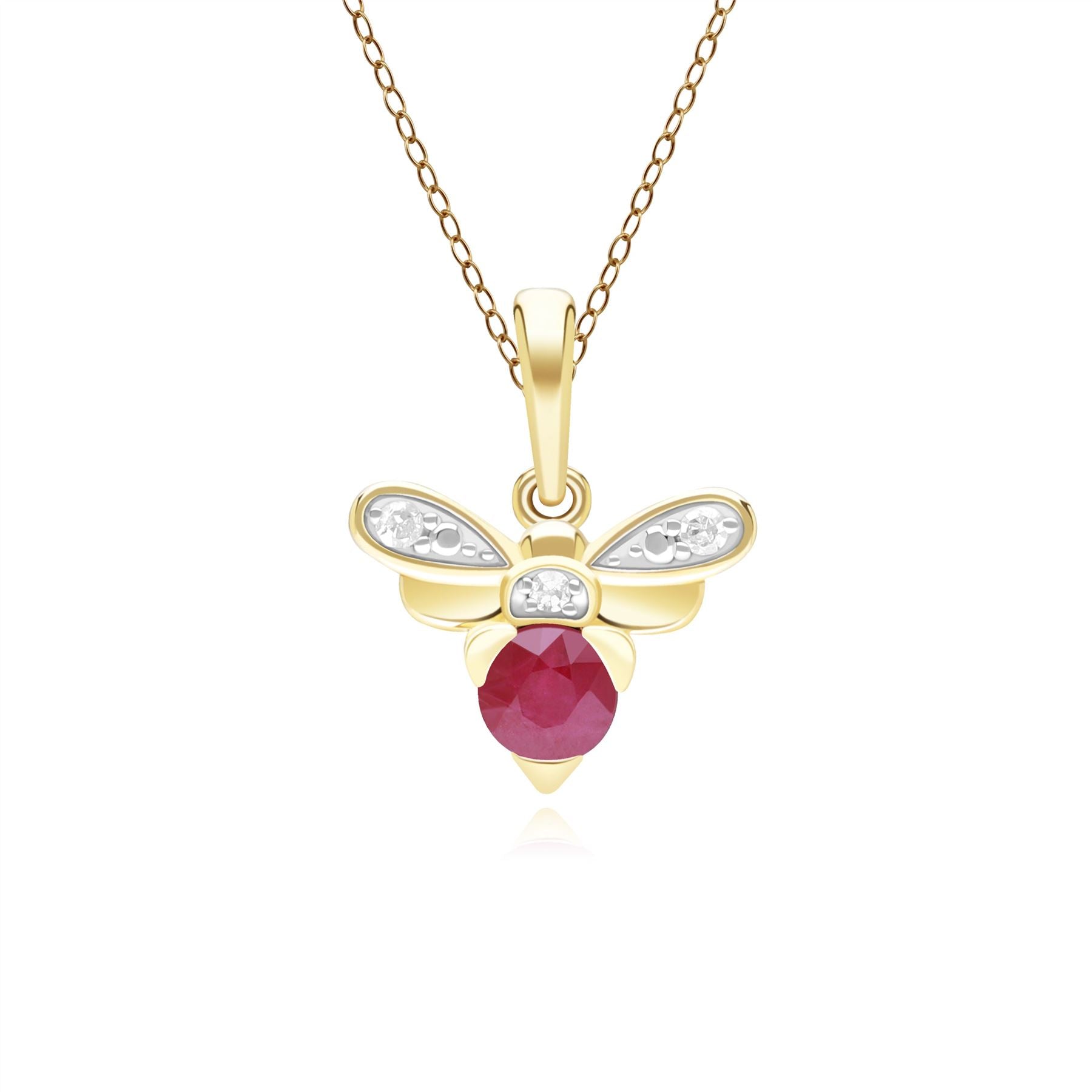 Women’s Honeycomb Inspired Ruby & Diamond Bee Pendant Necklace In Yellow Gold Gemondo