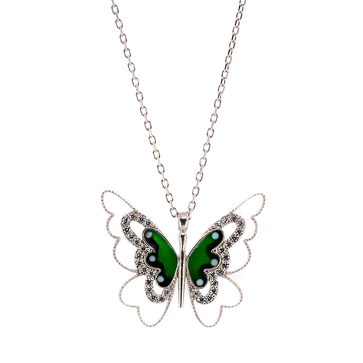 Women’s Green / Silver Abundance Green Butterfly Necklace - Silver Ebru Jewelry