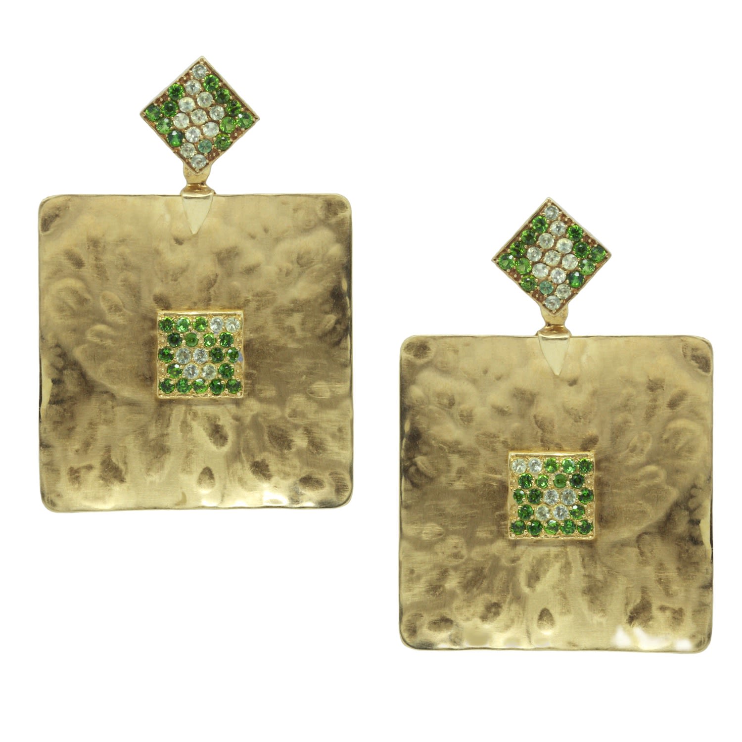 Women’s Green / Gold Polar Green Gemstone Square Statement Earrings Gold Zira Jewels