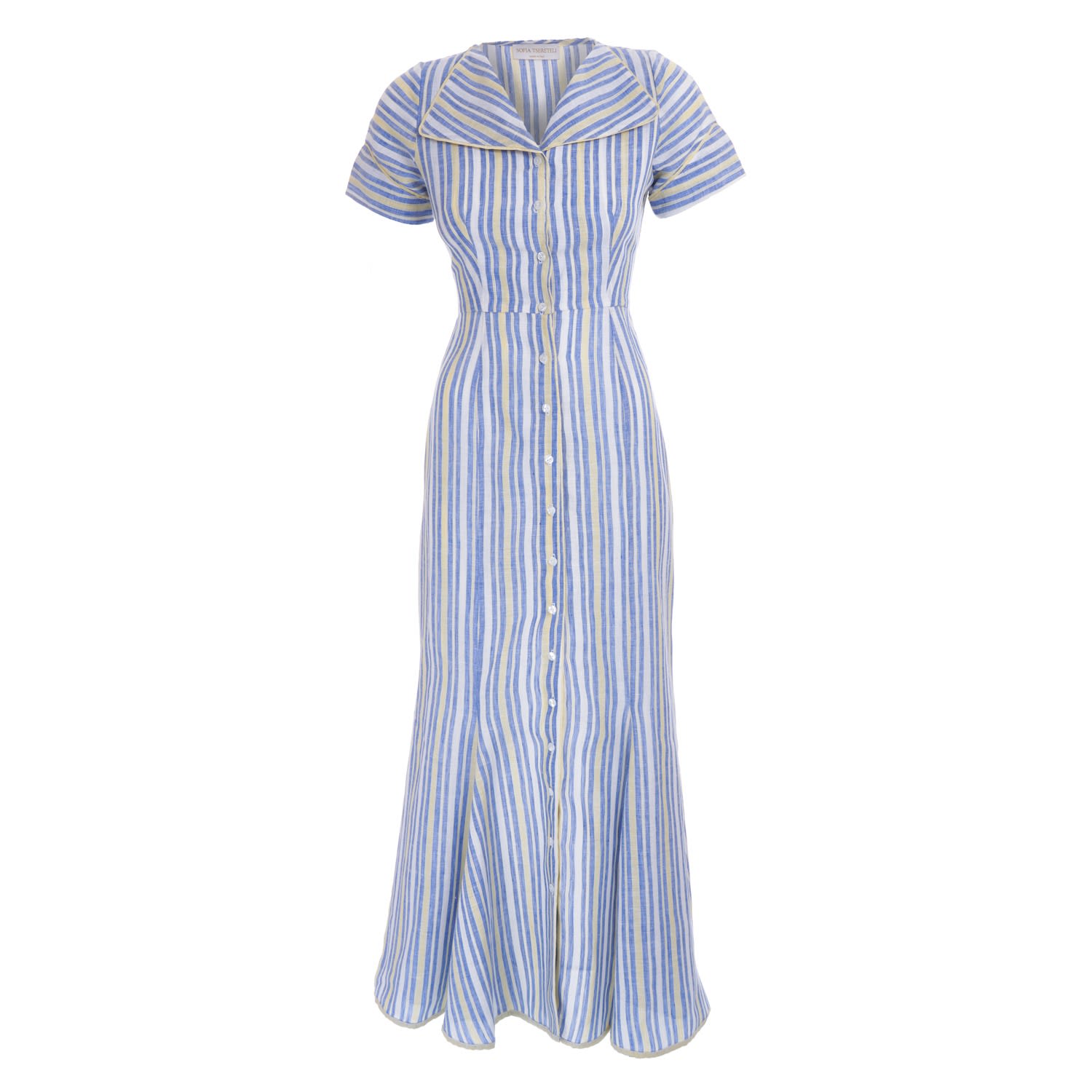 Women’s Blue / White Striped Linen Dress Small Sofia Tsereteli