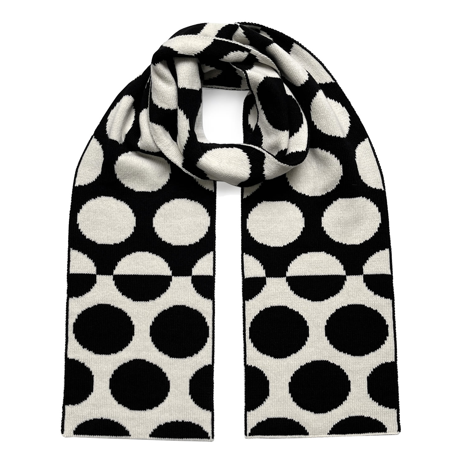 Black / White Circles Wool & Cashmere Scarf Men One Size Ingmarson