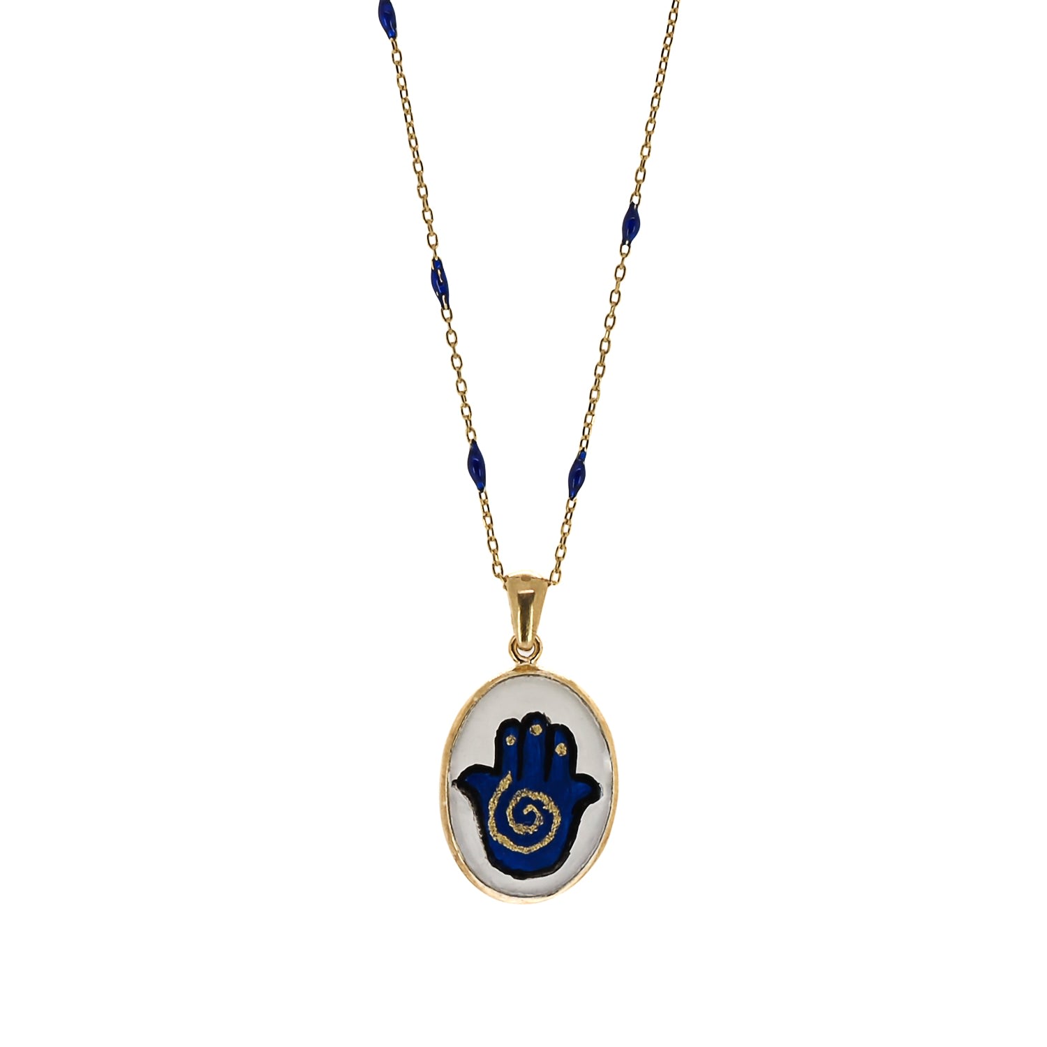 Women’s Gold / Blue / White Hamsa Good Fortune Blue & Gold Chain Necklace - Blue Ebru Jewelry